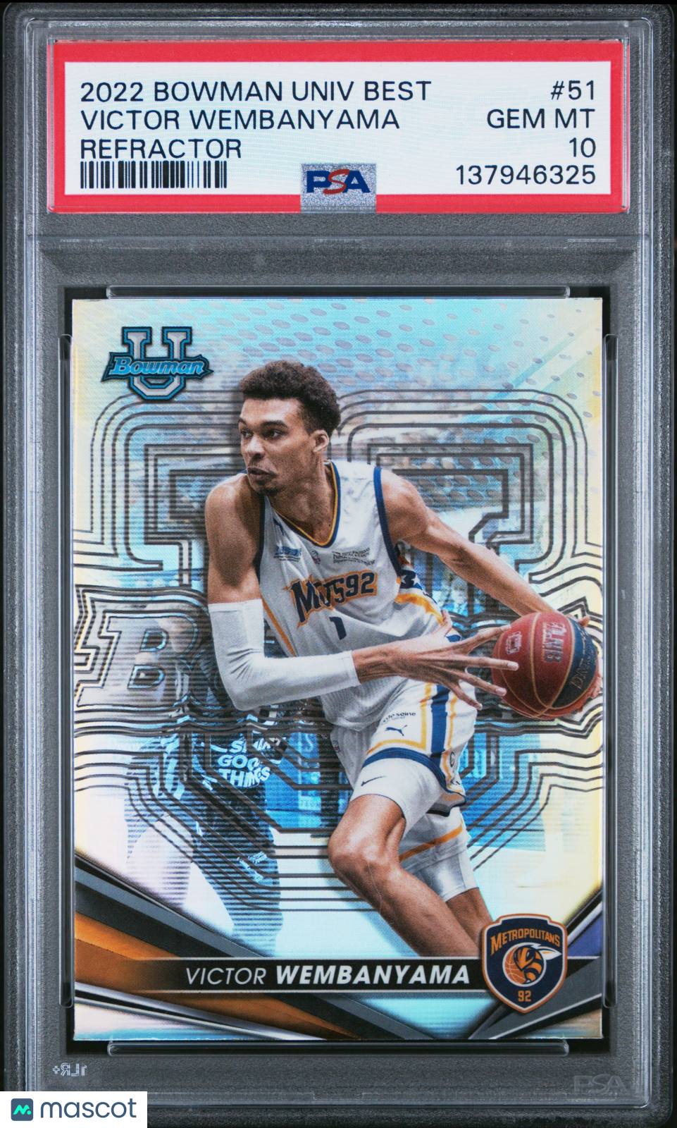 2022 Bowman University Best Victor Wembanyama Refractor #51 PSA 10 - Graded Sports Cards