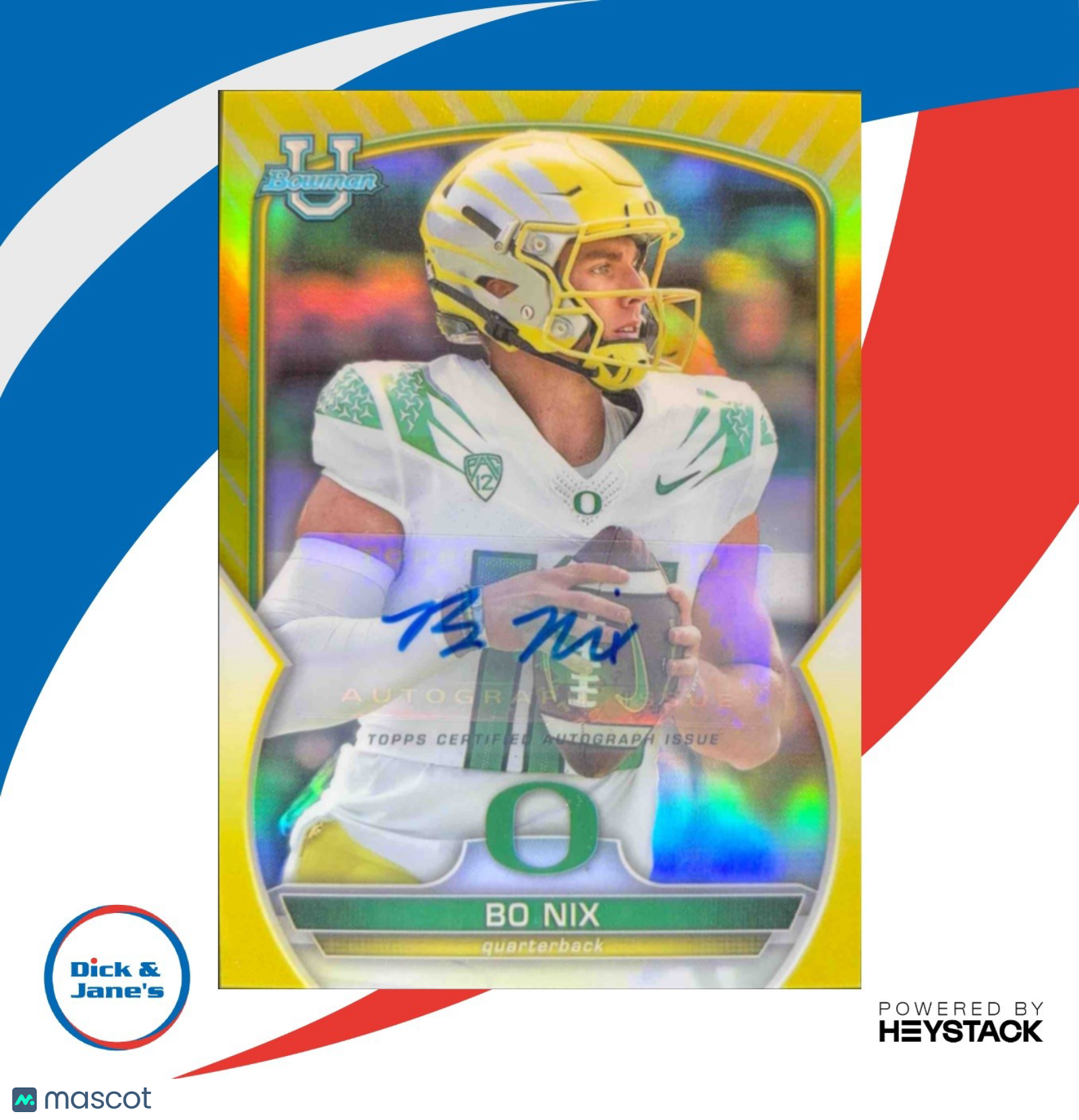 2022 Bowman University Chrome Bo Nix Prospect Auto Yellow Refractor /75 #61 - Sports Cards