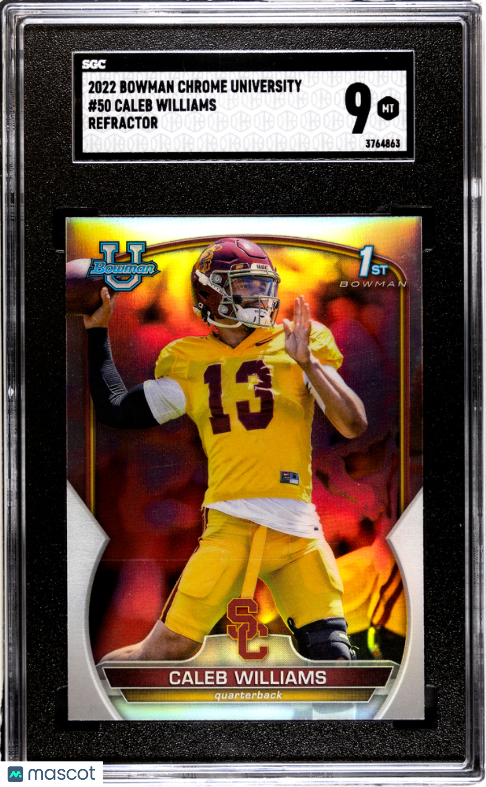 2022 Bowman University Chrome Caleb Williams Refractor Rookie SGC 9 USC Trojans - Graded Sports Cards
