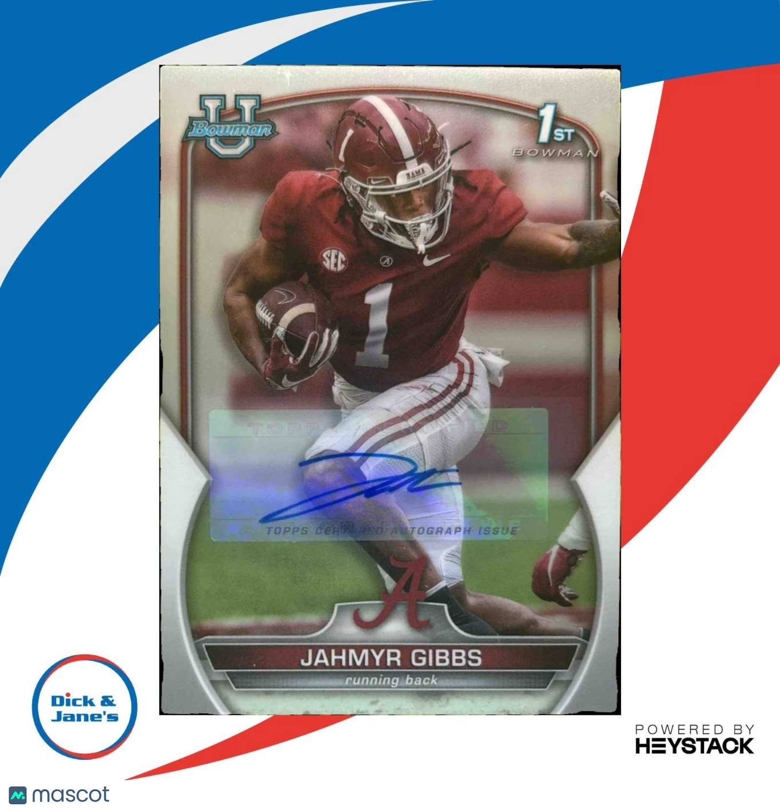 2022 Bowman University Chrome Jahmyr Gibbs Prospect Auto #82 RC Crimson Tide - Sports Cards