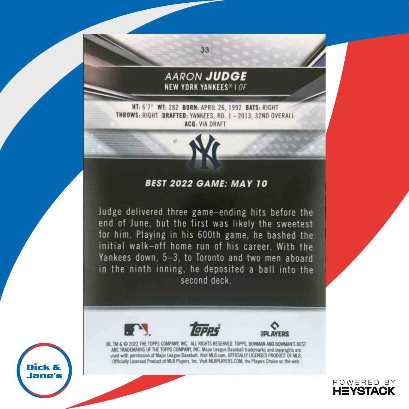 2022 Bowman’s Best Aaron Judge #33 New York Yankees - Sports Cards