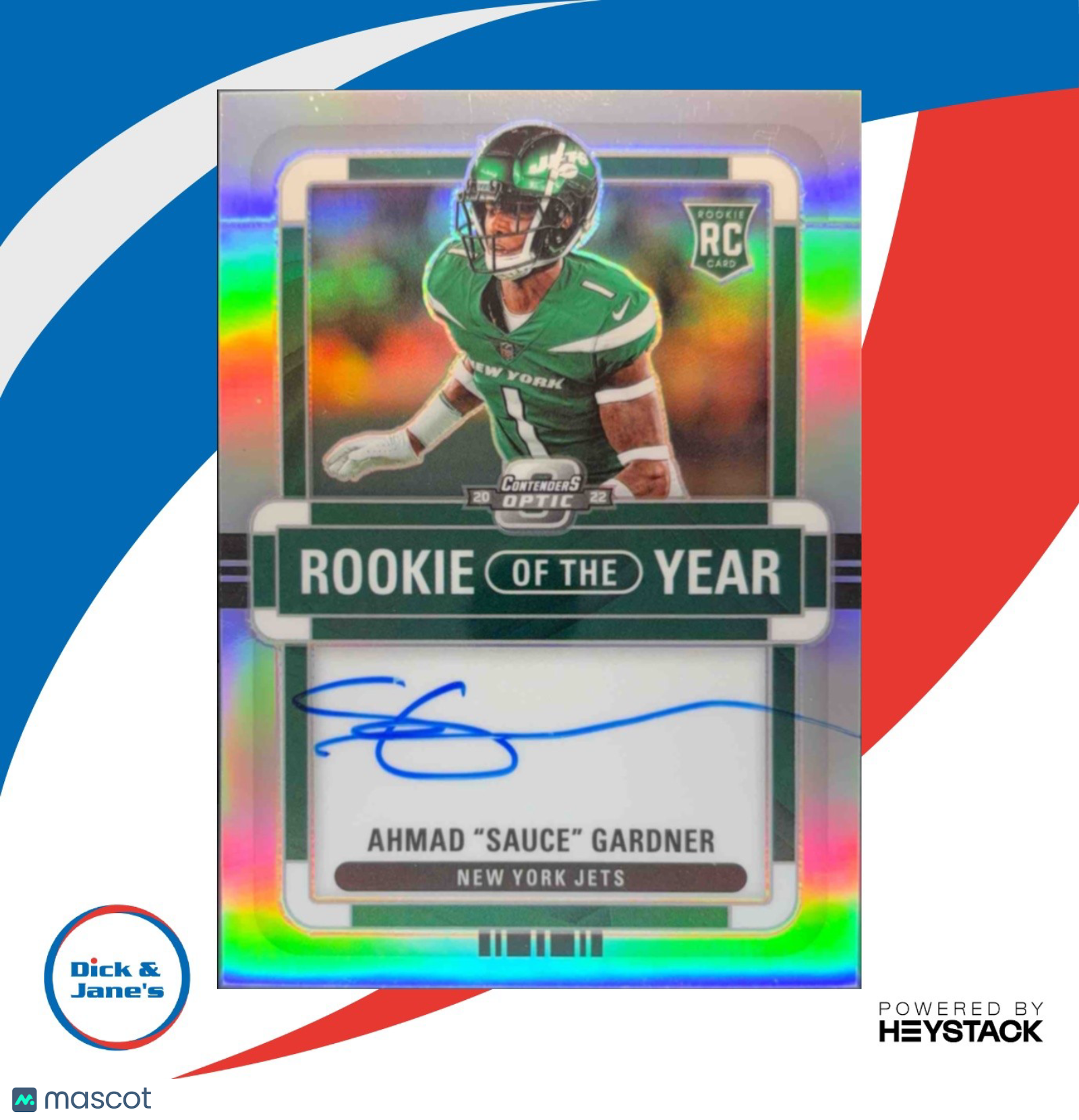 2022 Contenders Optic Ahmad Sauce Gardner Rookie of the Year 24/75 Auto RC Jets - Sports Cards