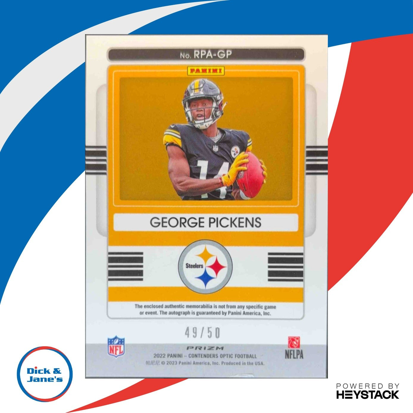 2022 Contenders Optic George Pickens Rookie Patch Auto Blue 49/50 RC Steelers - Sports Cards