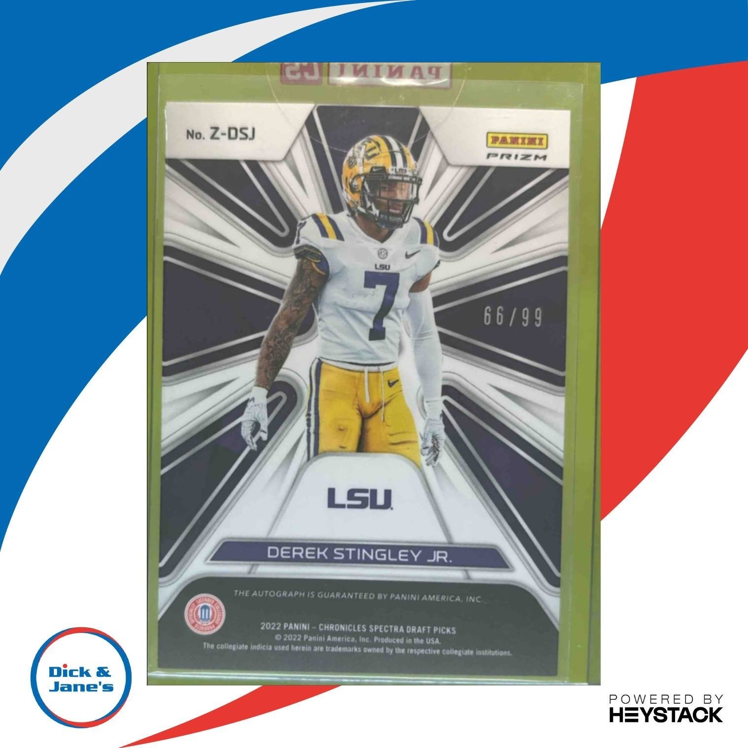 2022 Derek Stingley Jr. Spectra In The Zone Signatures /99 RC Auto LSU Tigers - Sports Cards