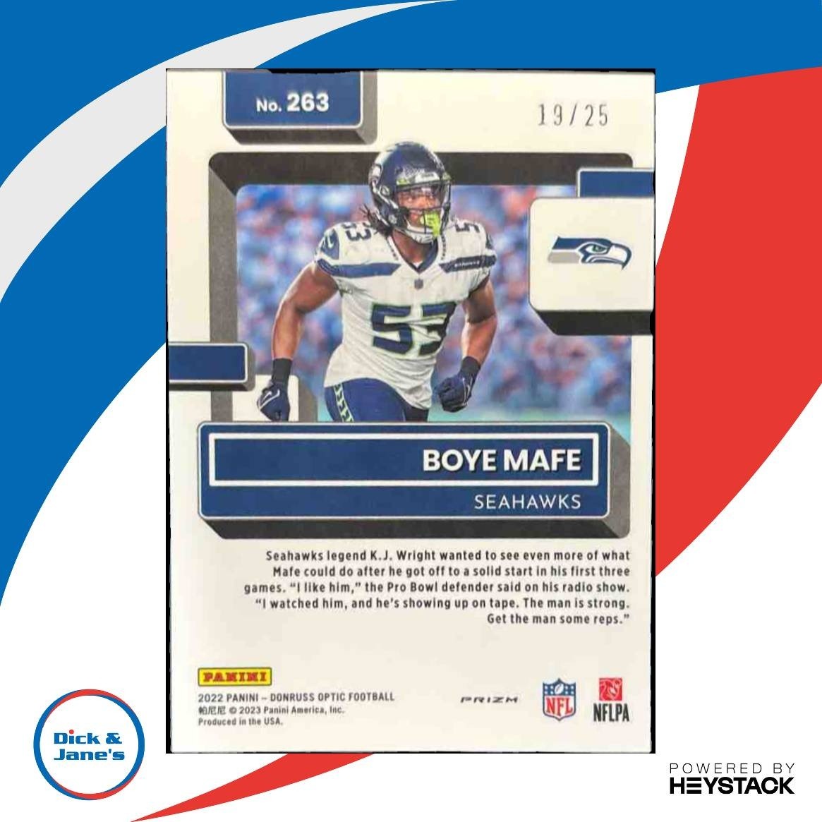 2022 Donruss Optic Boye Mafe Black Pandora 19/25 #263 RC Seattle Seahawks - Sports Cards