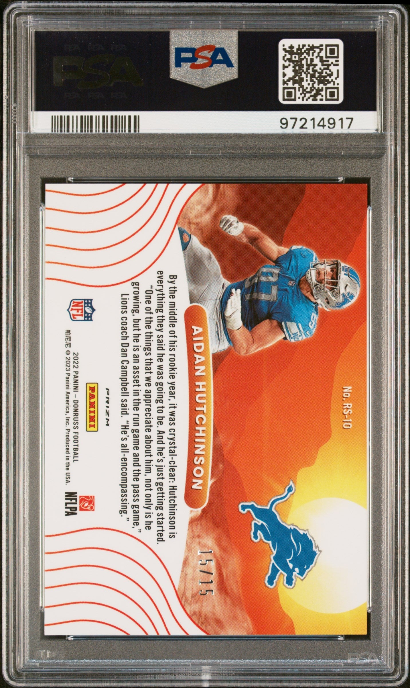 2022 Donruss Optic Rising Suns Aidan Hutchinson Ice Rookie PSA 9 Detroit Lions - Graded Sports Cards