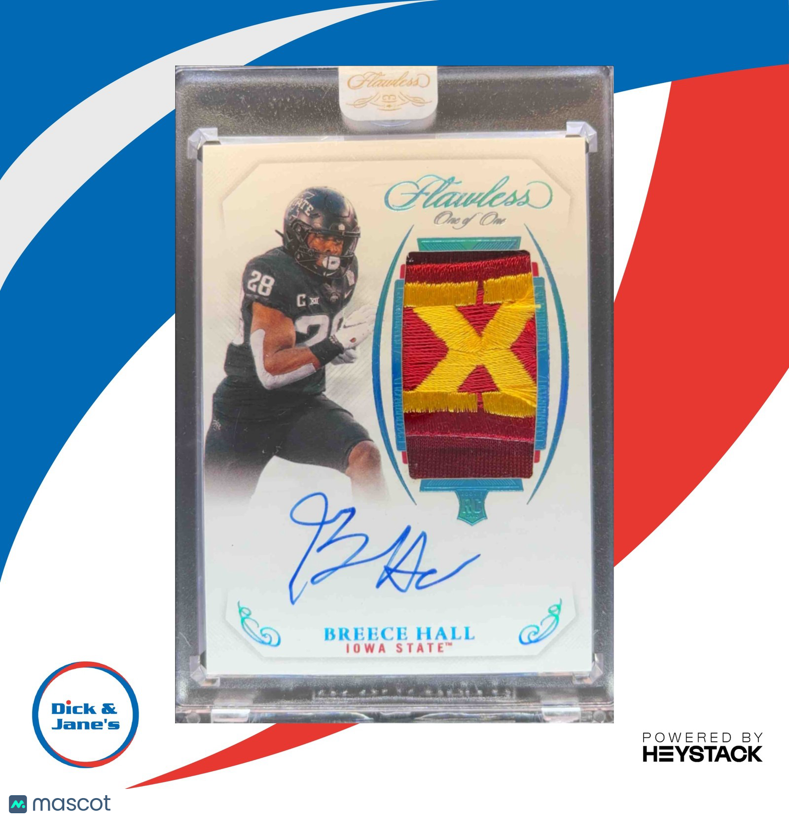 2022 Flawless Collegiate Rookie Patch Autographs Conference Logo Breece Hall 1/1 - Sports Cards