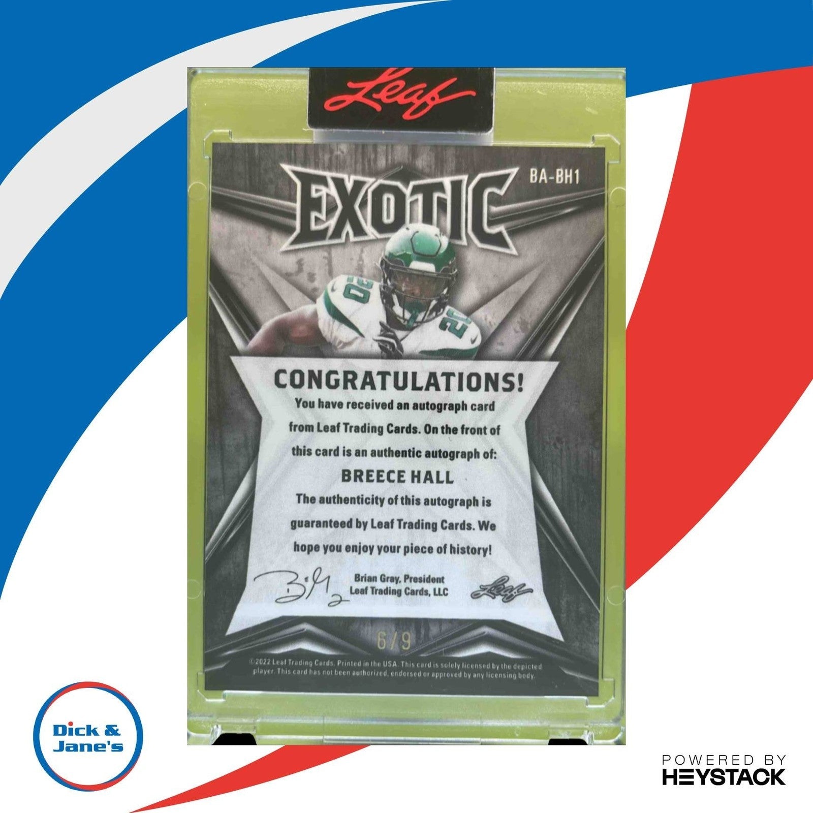 2022 Leaf Breece Hall Exotic /9 RC Auto Iowa State Cyclones - Sports Cards