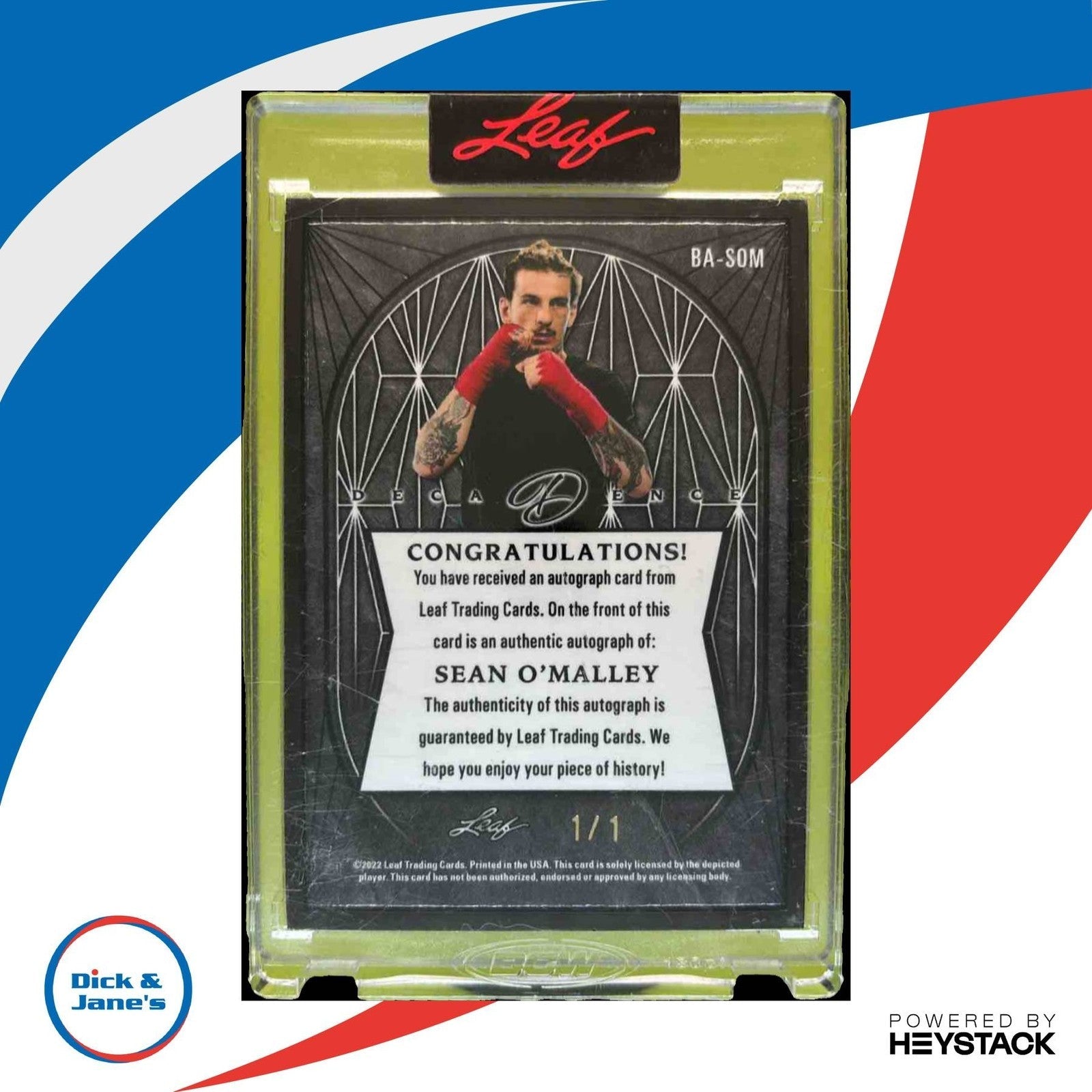 2022 Leaf Decadence Sean O’Malley Black 1/1 #BA-SOM Auto - Sports Cards