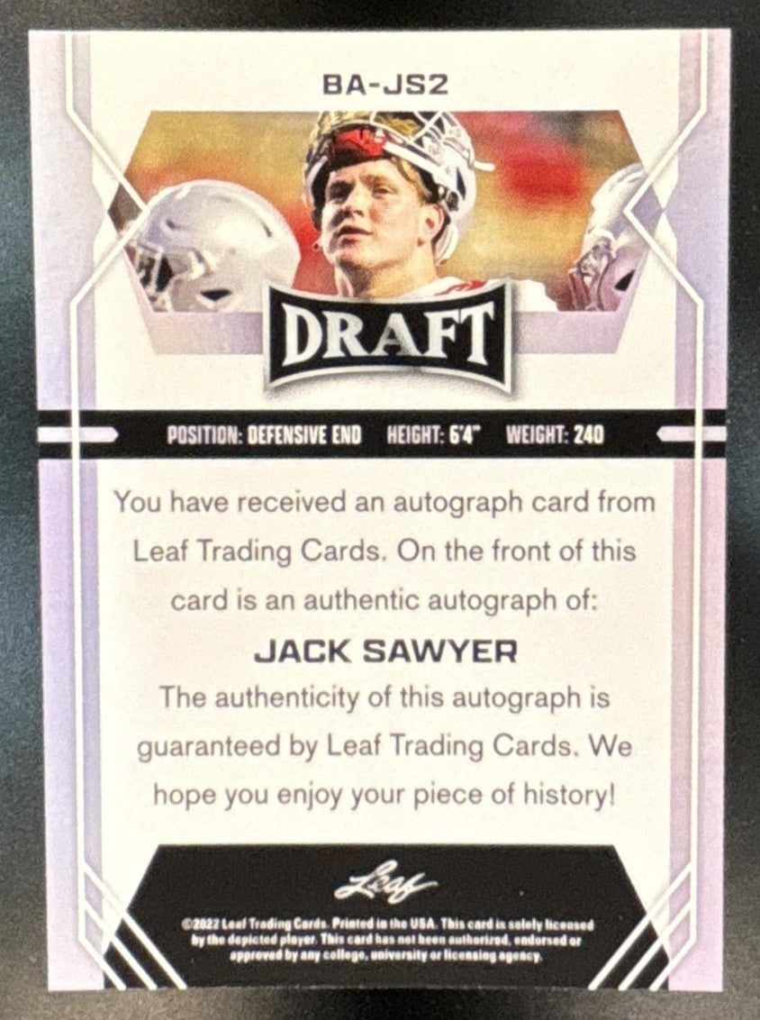 2022 Leaf Draft Jack Sawyer Auto Blue #BA-JS2 Ohio State Buckeyes - Sports Cards