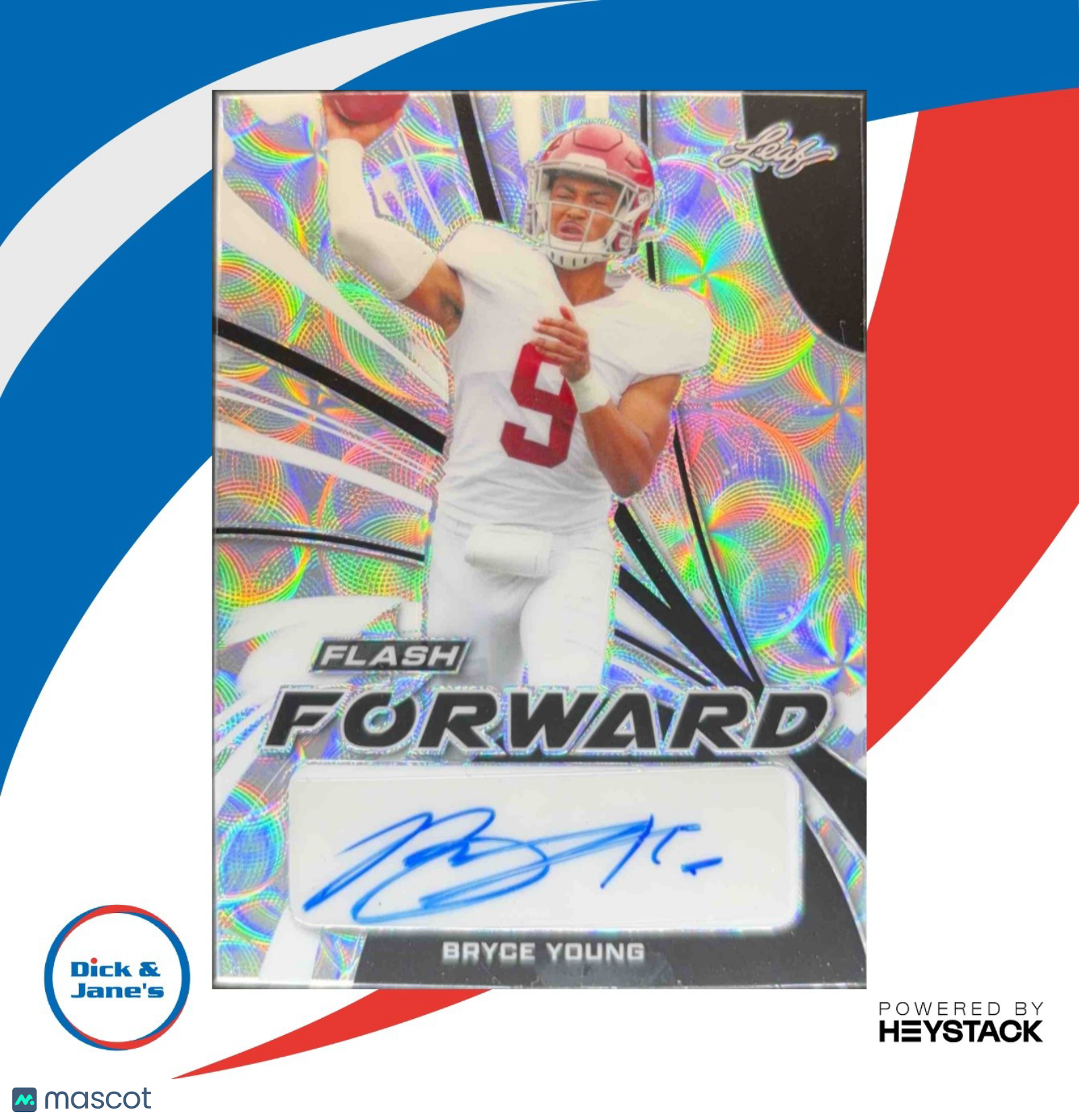 2022 Leaf Flash Bryce Young Forward Auto Kaleidoscope Silver 15/30 RC Alabama - Sports Cards