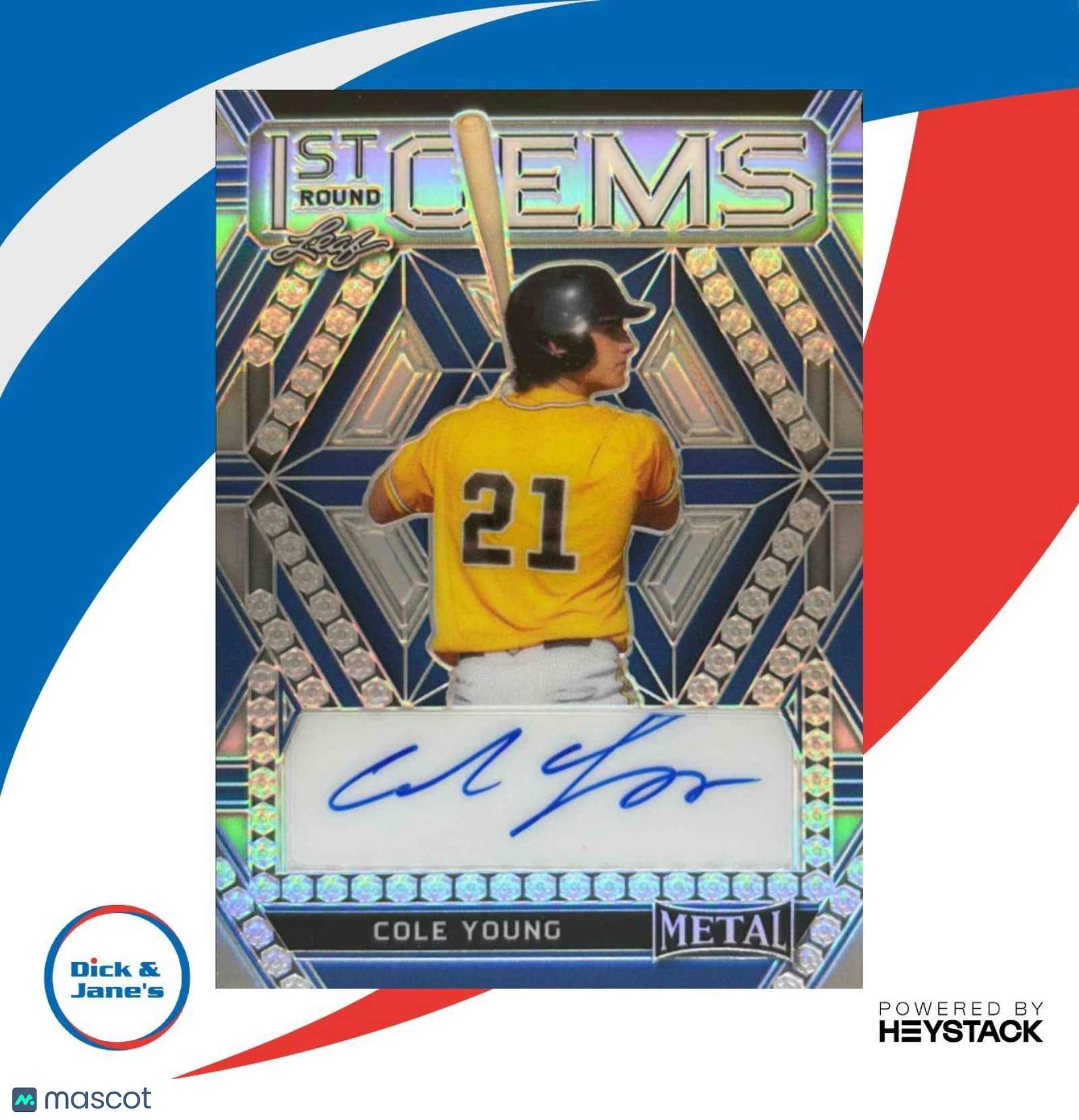 2022 Leaf Metal Cole Young 1st Prospect Round Gems Auto Purple Wave /6 #RG-CY1 - Sports Cards