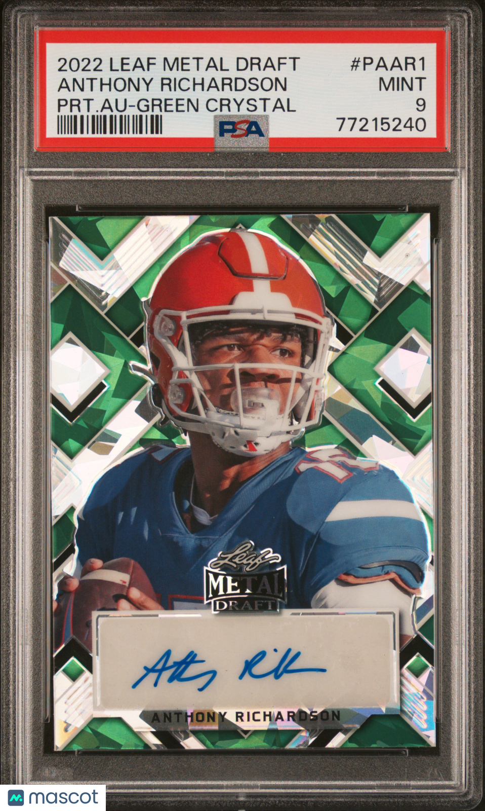 2022 Leaf Metal Draft Portrait Anthony Richardson Auto Green Crystal 5/5 PSA 9 - Graded Sports Cards