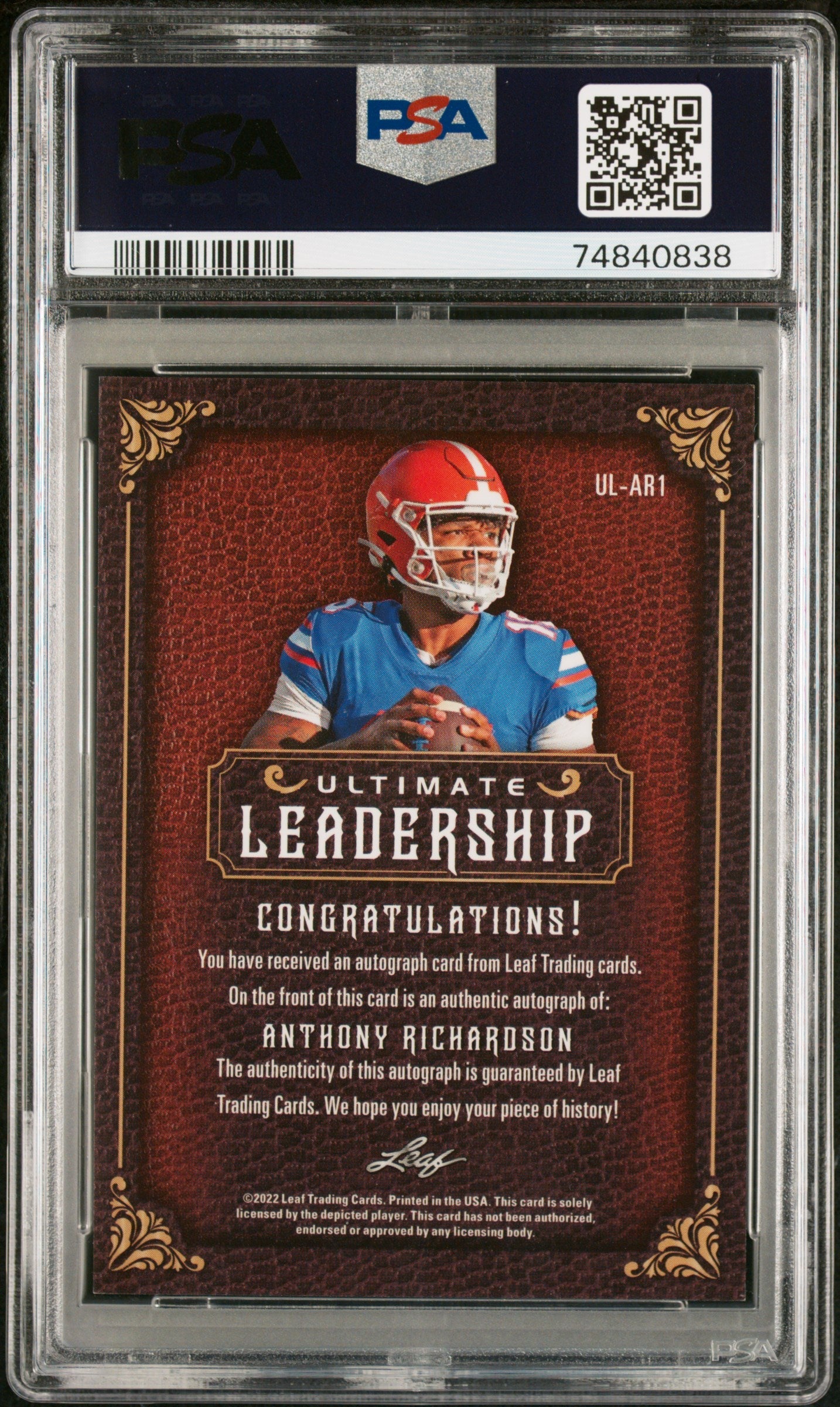 2022 Leaf Ultimate Draft Leadership Autographs Anthony Richardson #AR1 PSA 9 - Graded Sports Cards