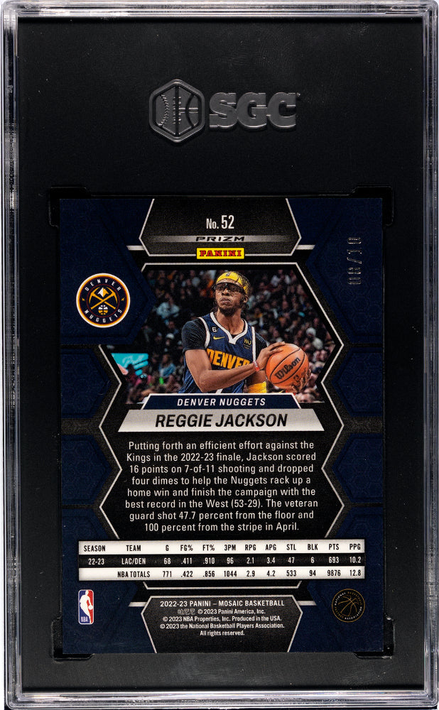 2022 Mosaic Reggie Jackson Green Fluorescent Prizm 08/10 52 SGC 9 Denver Nuggets - Graded Sports Cards