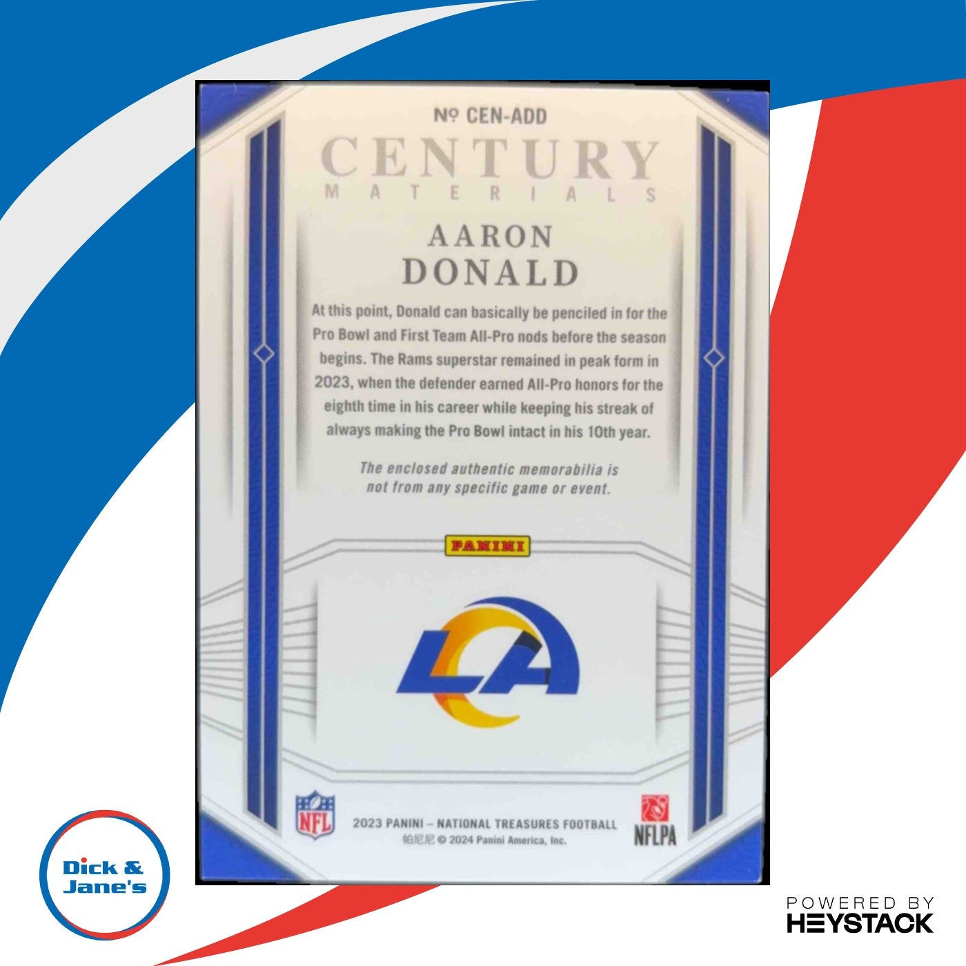 2022 National Treasures Aaron Donald Century Materials Gold /49 Los Angeles Rams - Sports Cards