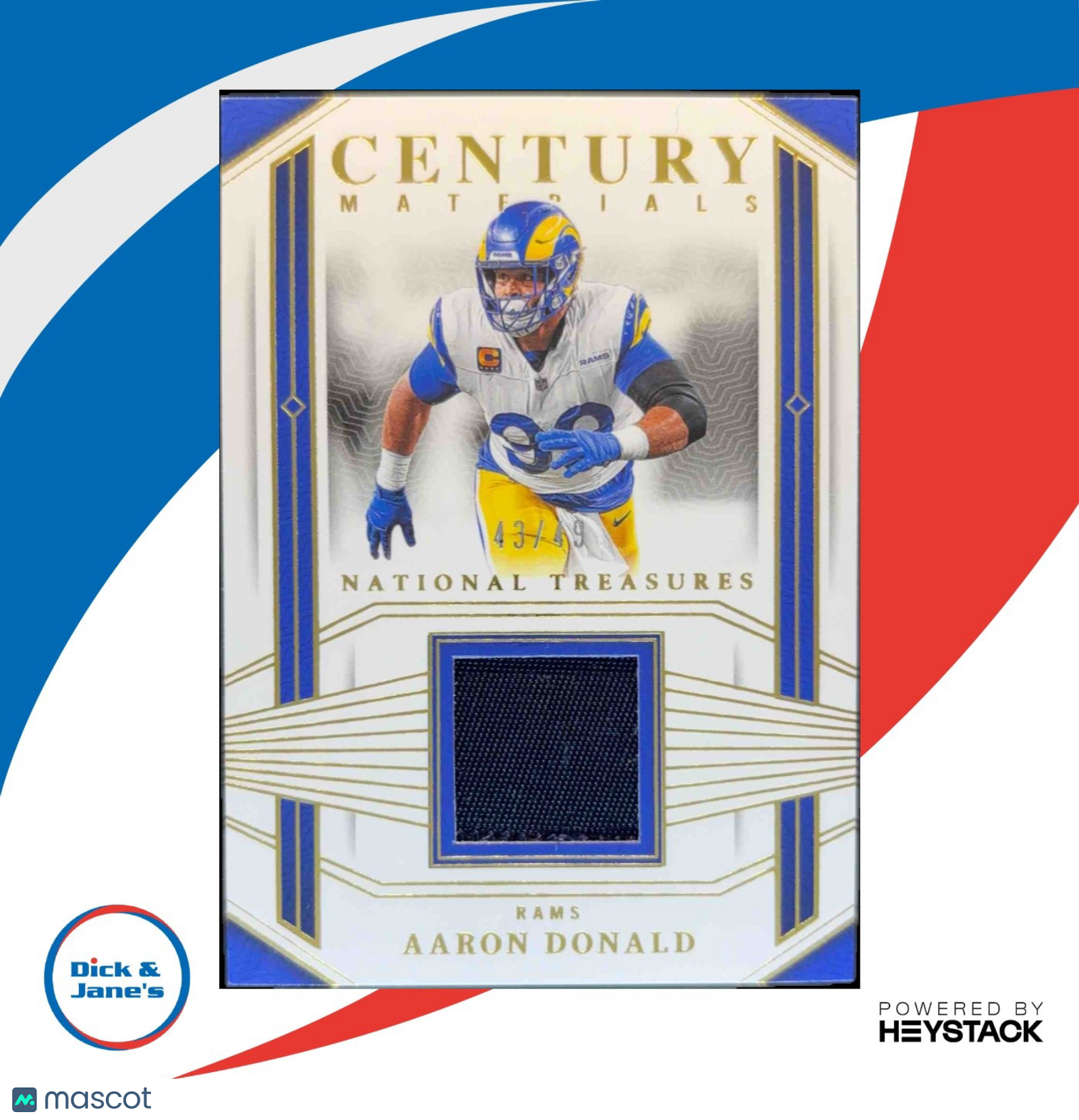 2022 National Treasures Aaron Donald Century Materials Gold /49 Los Angeles Rams - Sports Cards