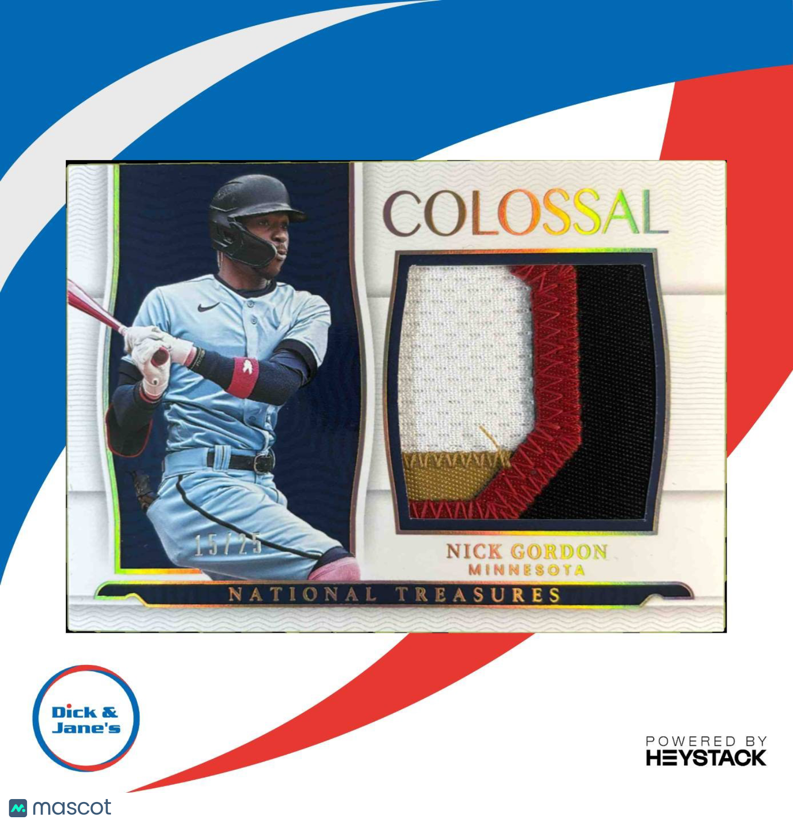 2022 National Treasures Nick Gordon Colossal Materials Holo Gold 15/25 Twins - Sports Cards