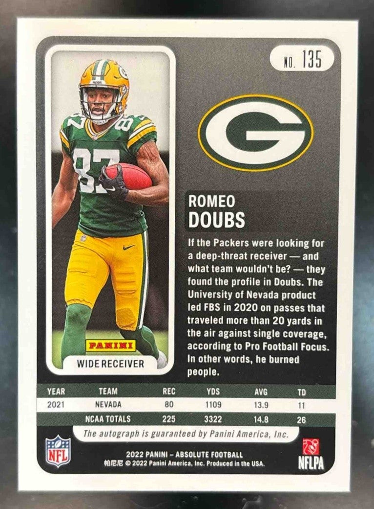 2022 Panini Absolute Romeo Doubs Orange Auto /50 #135 RC Green Bay Packers - Sports Cards