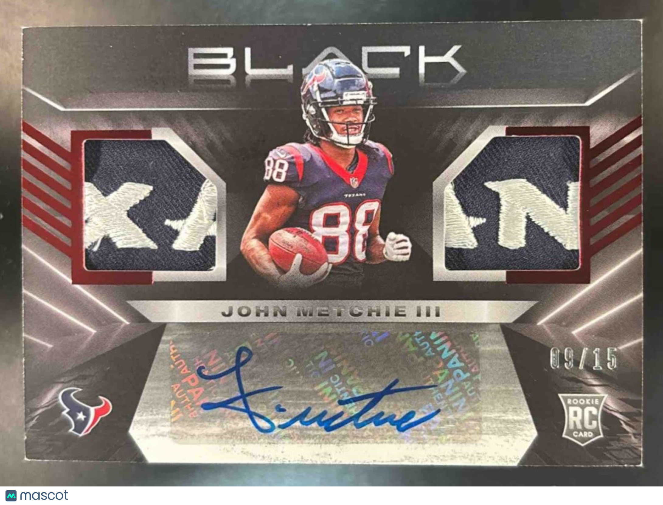 2022 Panini Black John Metchie III Dual Patch Auto /15 MEM RC Houston Texans - Sports Cards