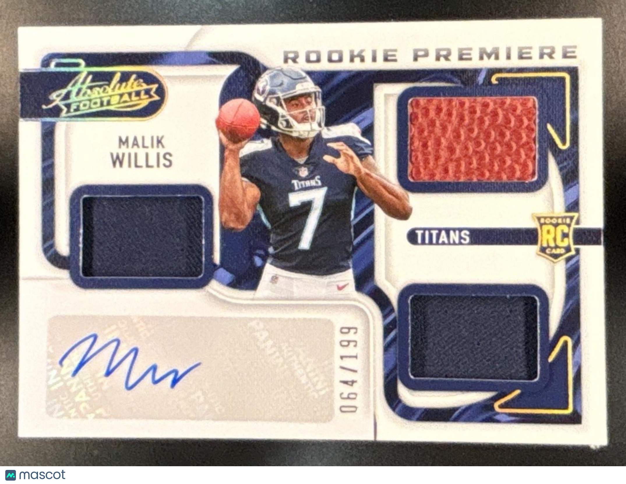 2022 Panini Certified Malik Willis /199 MEM Auto RC Freshman Fabric Titans - Sports Cards