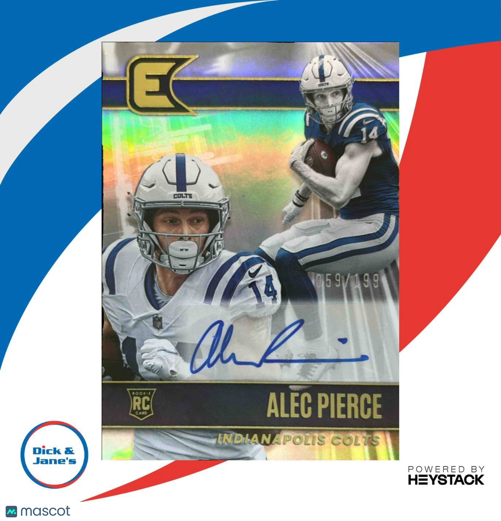 2022 Panini Chronicles Alec Pierce Essentials Auto 59/199 RC Indianapolis Colts - Sports Cards