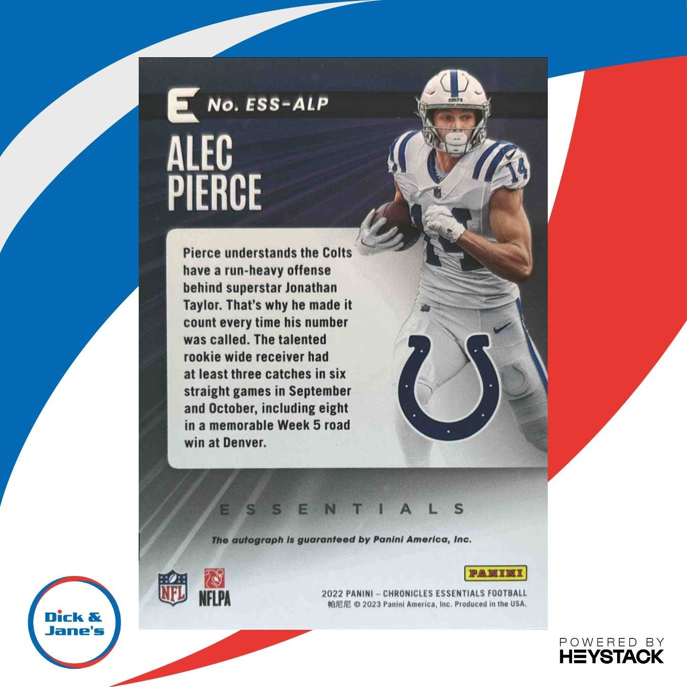 2022 Panini Chronicles Alec Pierce Essentials Auto 59/199 RC Indianapolis Colts - Sports Cards