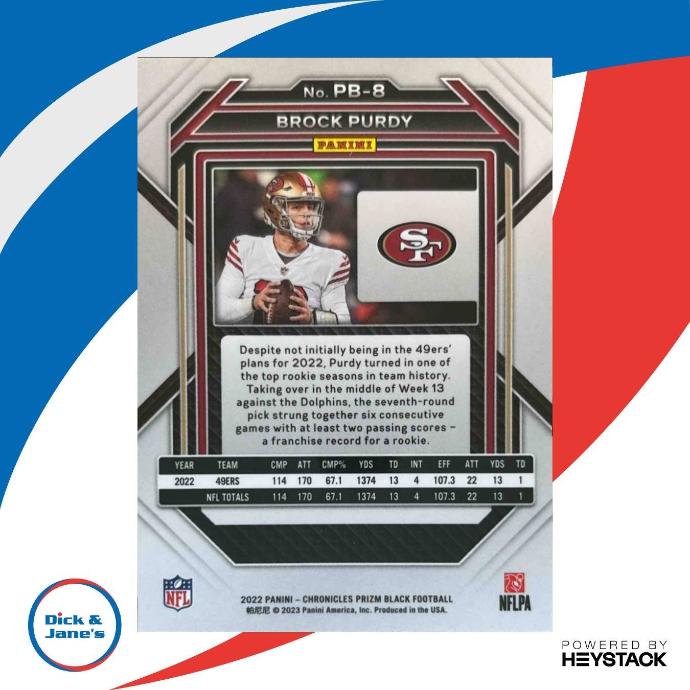 2022 Panini Chronicles Brock Purdy Prizm Black #PB-8 RC San Francisco 49ers - Sports Cards