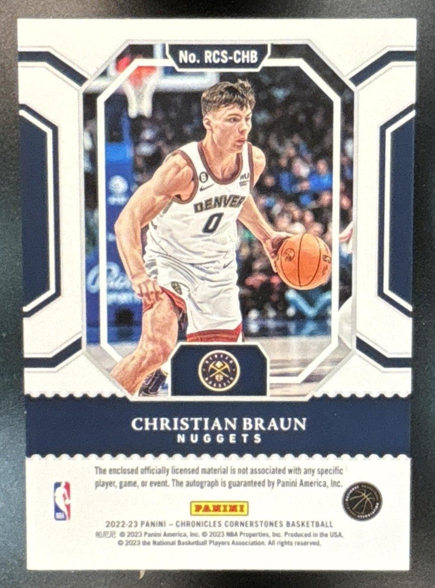 2022 Panini Chronicles Christian Braun Cornerstone Patch Auto /99 RC Nuggets - Sports Cards