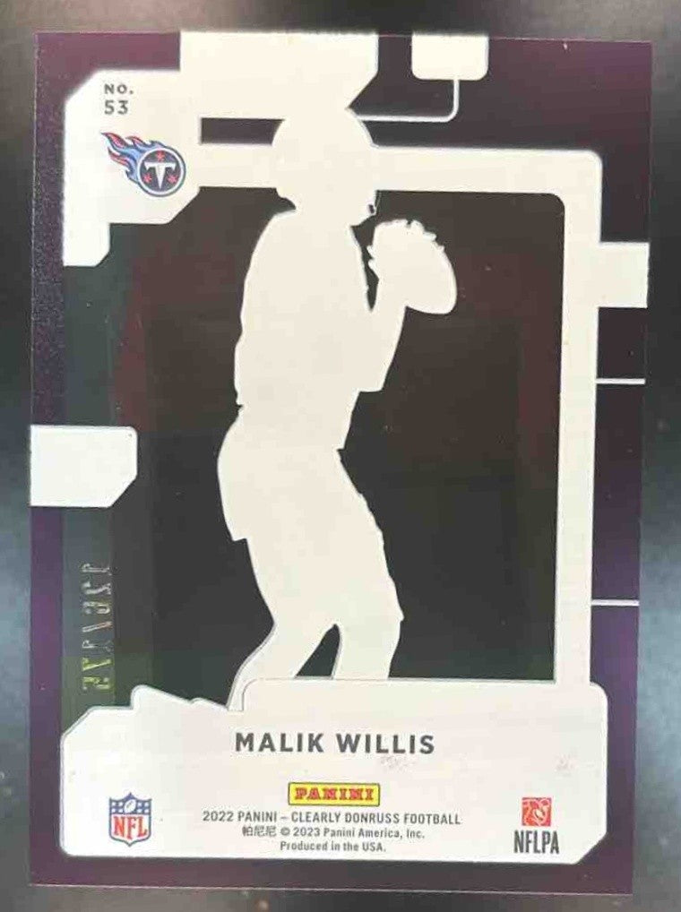 2022 Panini Clearly Donruss Malik Willis Purple /175 #53 RC Tennessee Titans - Sports Cards