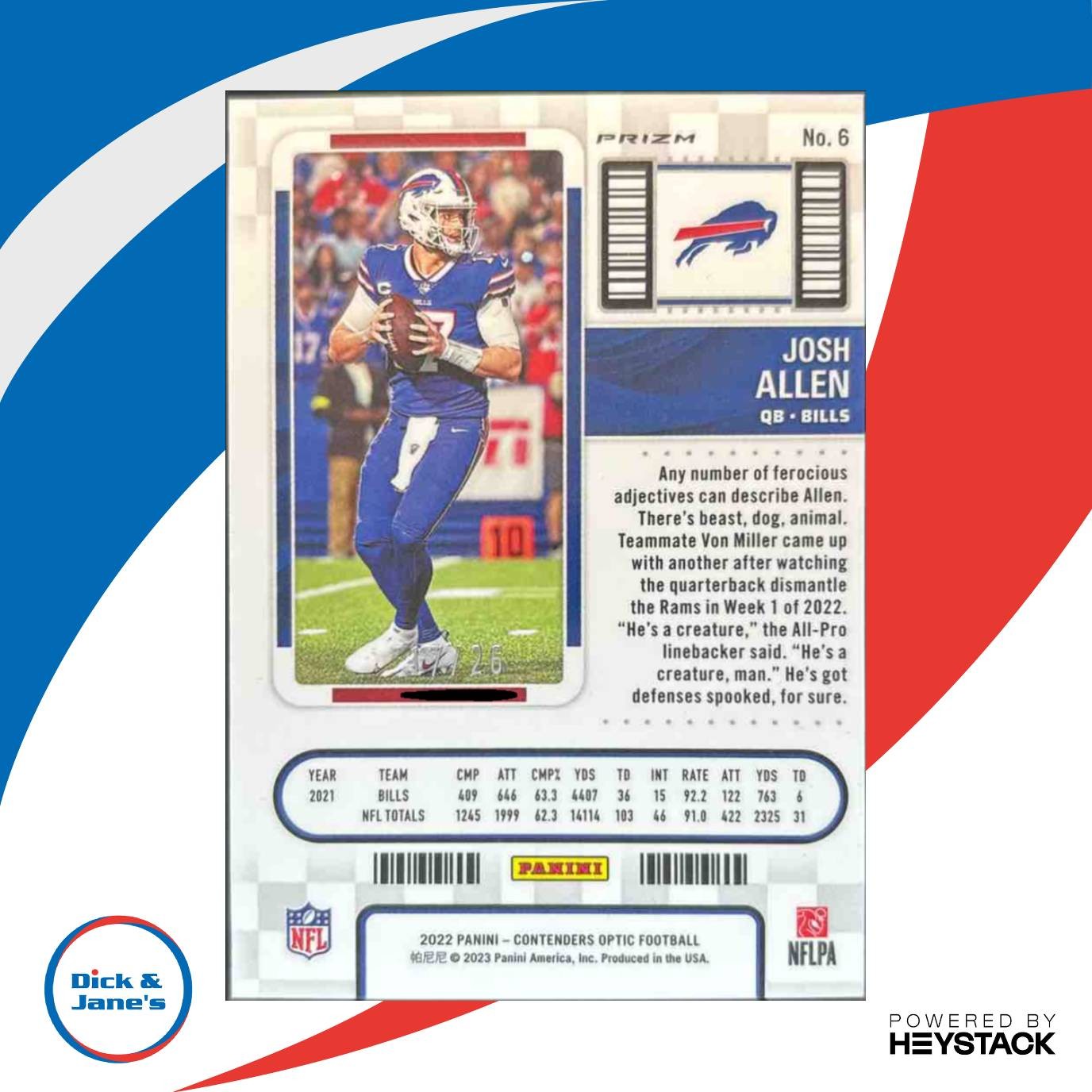 2022 Panini Contender Optic Josh Allen Purple Pulsar /26 #6 Season Ticket Bills - Sports Cards