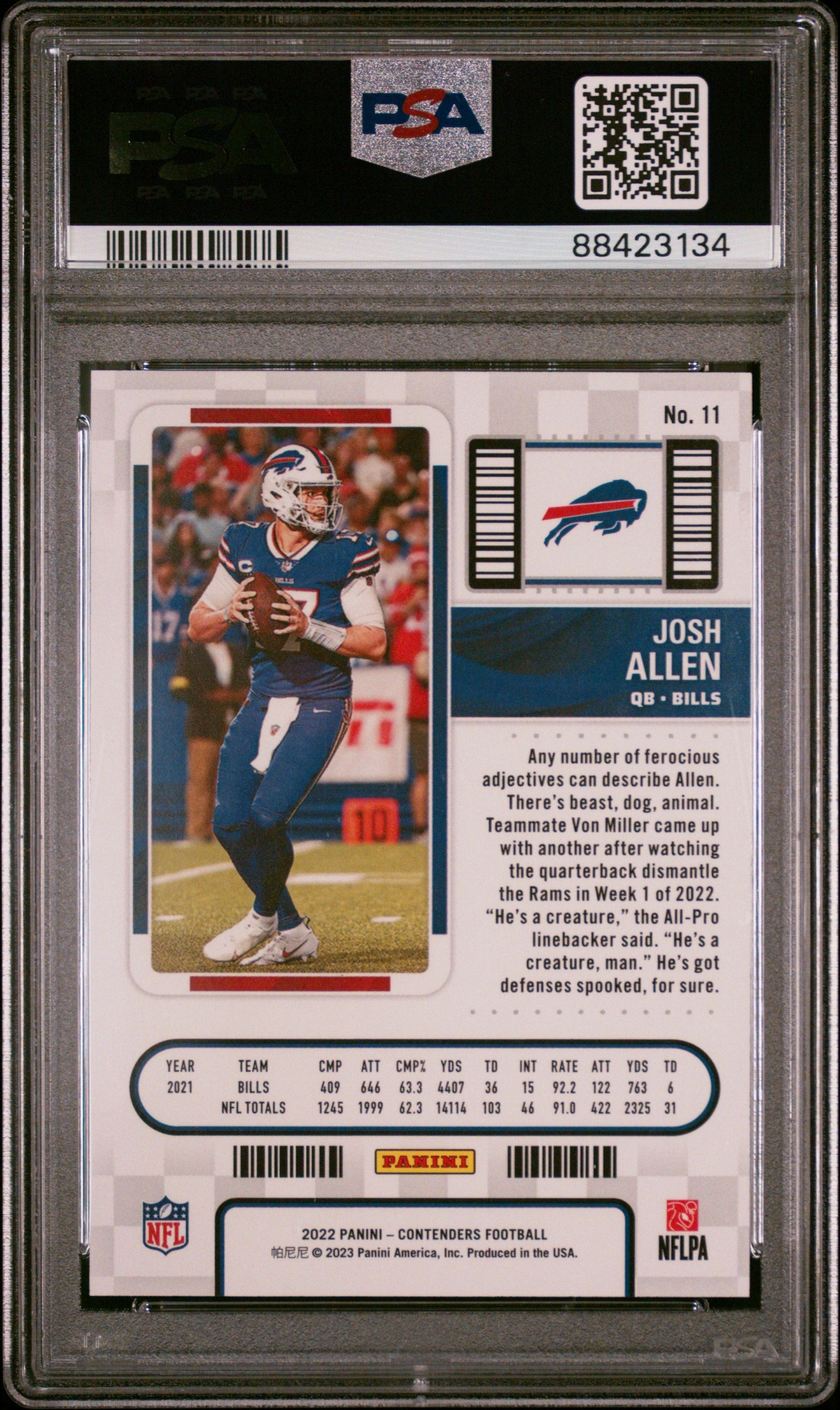 2022 Panini Contenders Josh Allen Championship Ticket 66/68 #11 PSA 10 - Graded Sports Cards