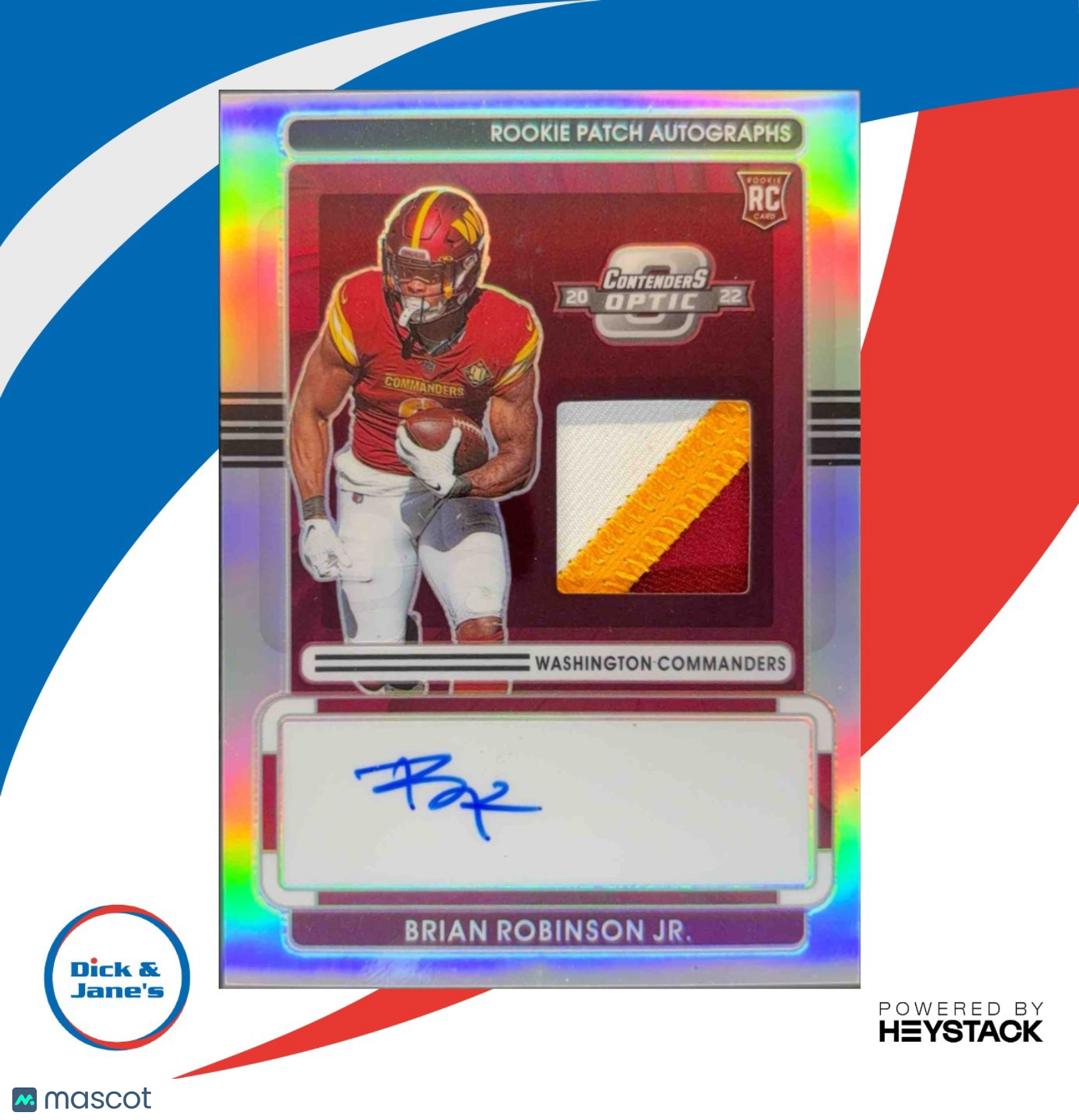 2022 Panini Contenders Optic Brian Robinson Jr. Rookie Patch Auto 15/75 - Sports Cards