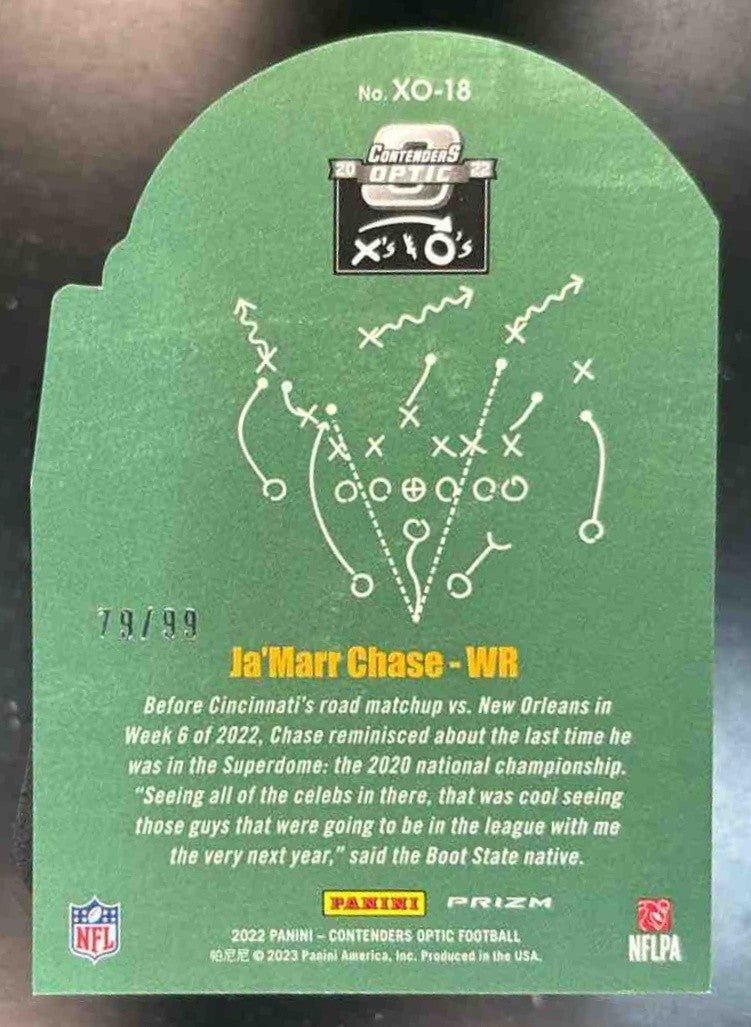 2022 Panini Contenders Optic Ja’Marr Chase Xs and Os Blue /99 Cincinnati Bengals - Sports Cards