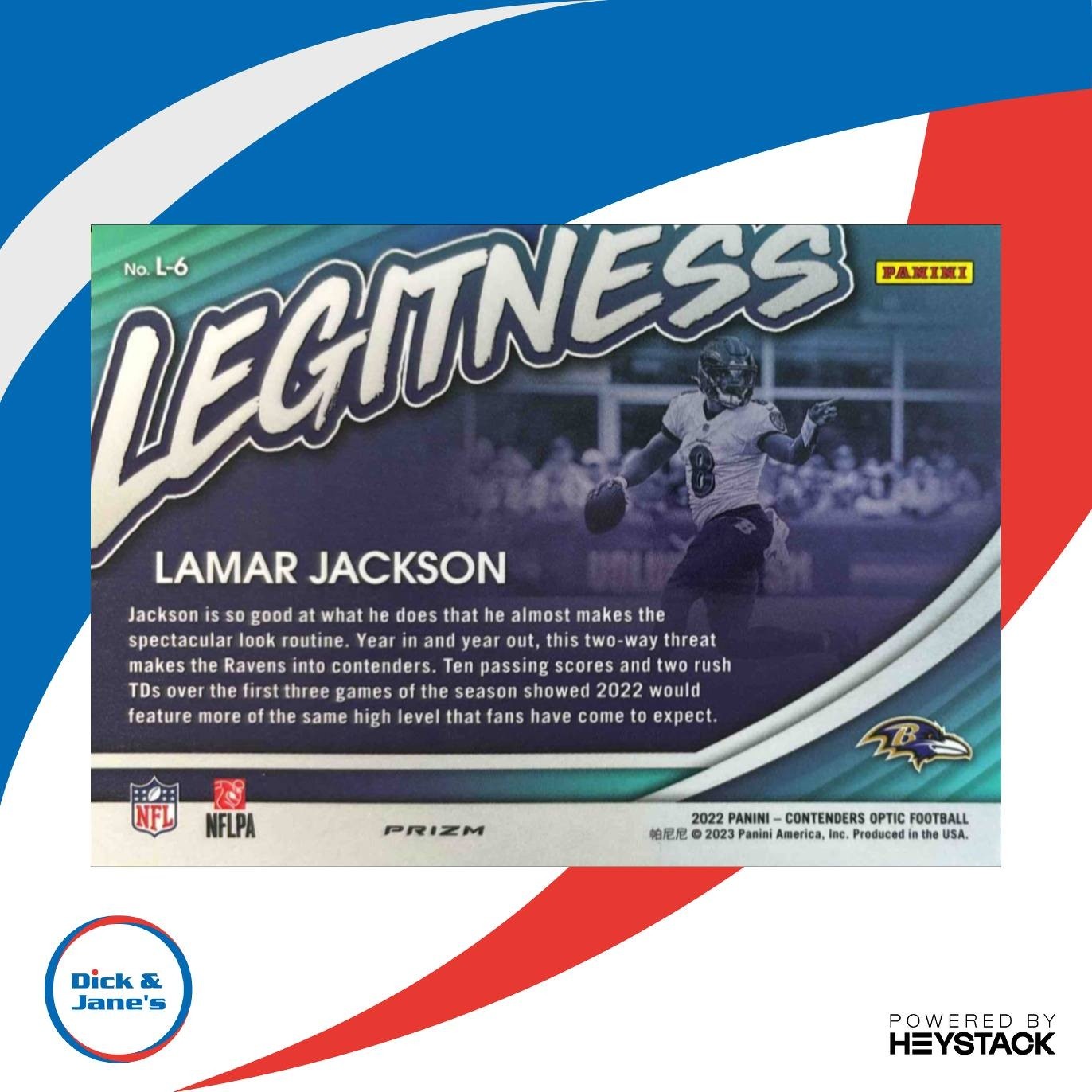 2022 Panini Contenders Optic Lamar Jackson Legitness #L-6 Baltimore Ravens - Sports Cards