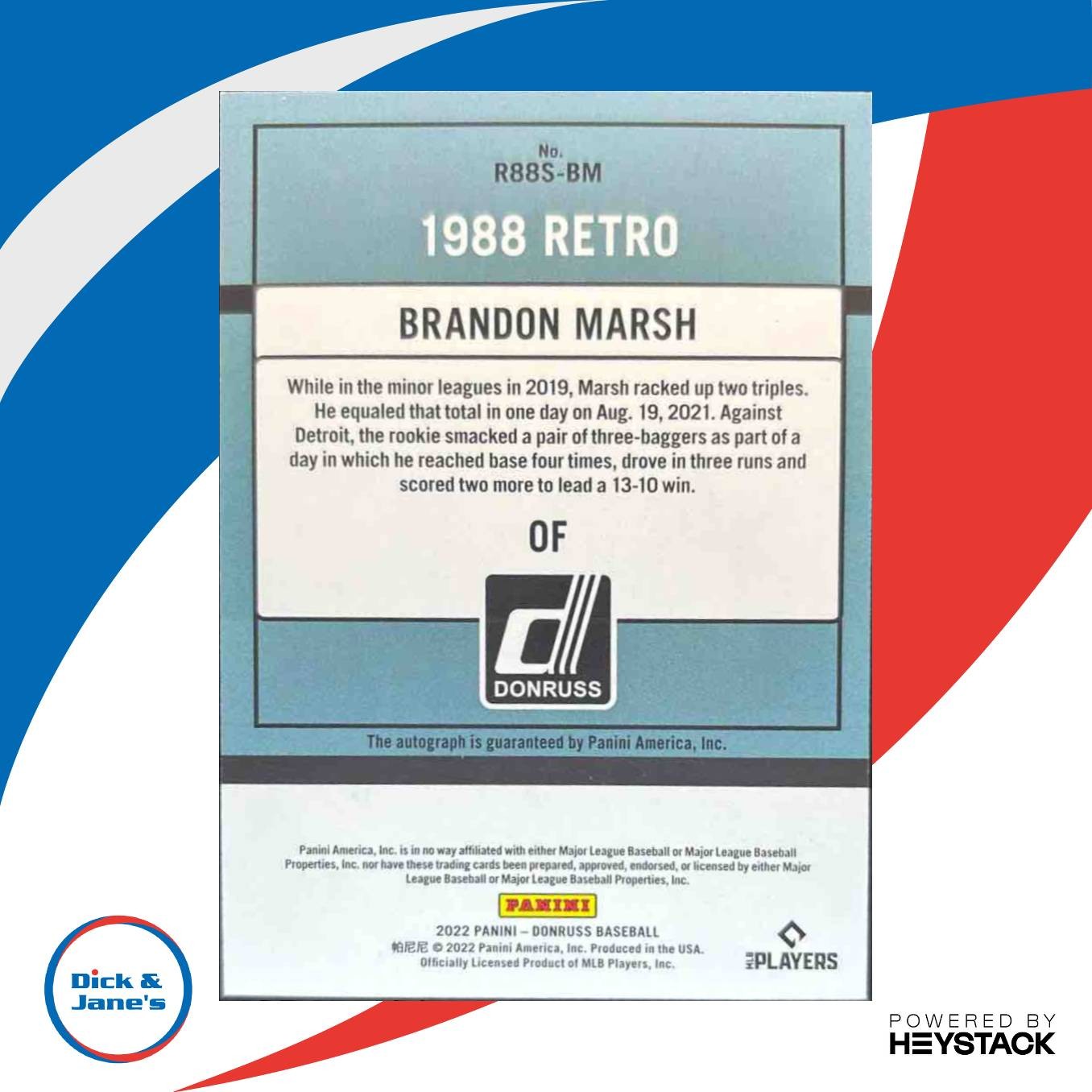 2022 Panini Donruss Brandon Marsh Retro 1988 Signatures RC Los Angeles Angels - Sports Cards