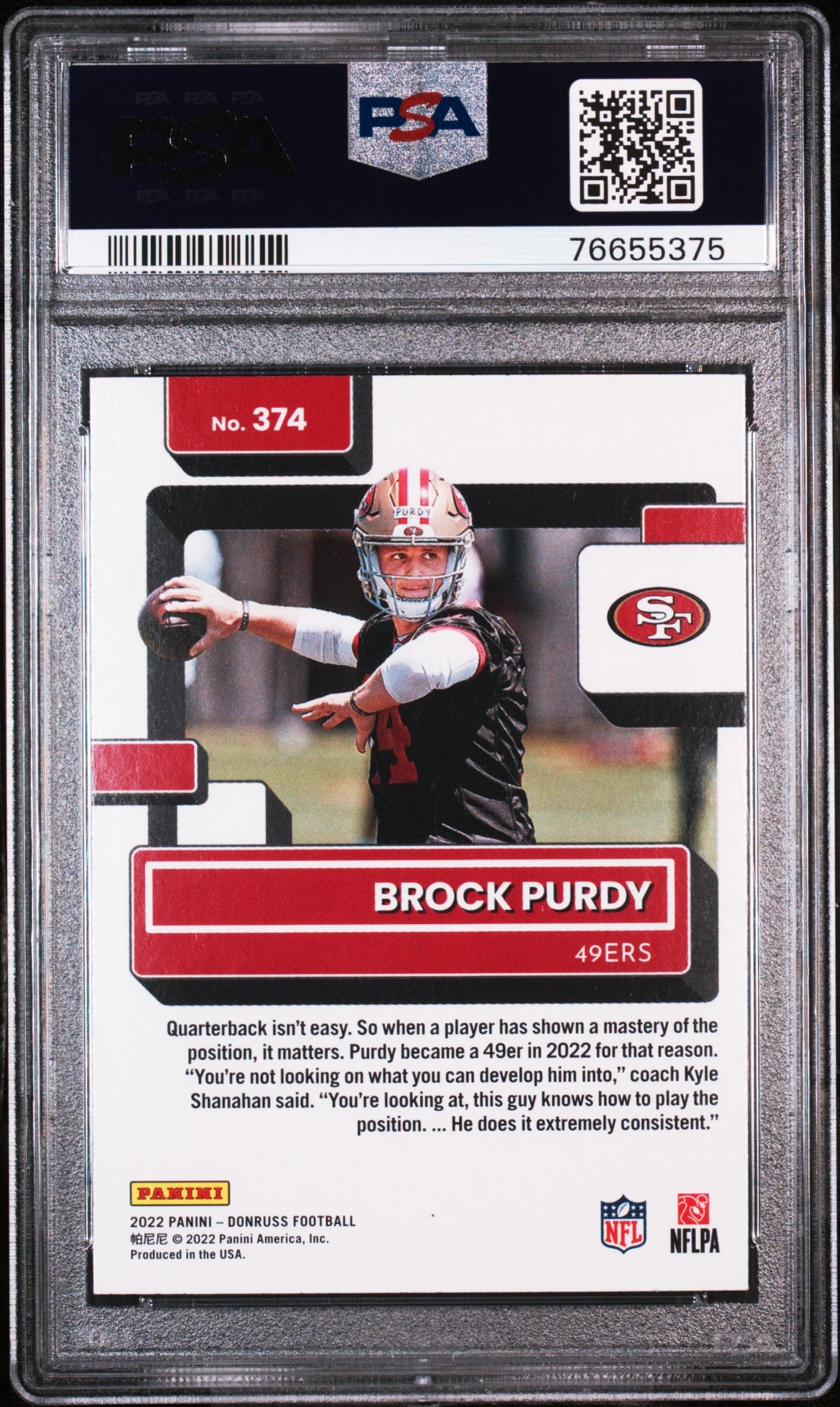 2022 Panini Donruss Brock Purdy Rookie #374 PSA 9 MINT San Francisco 49ers - Graded Sports Cards