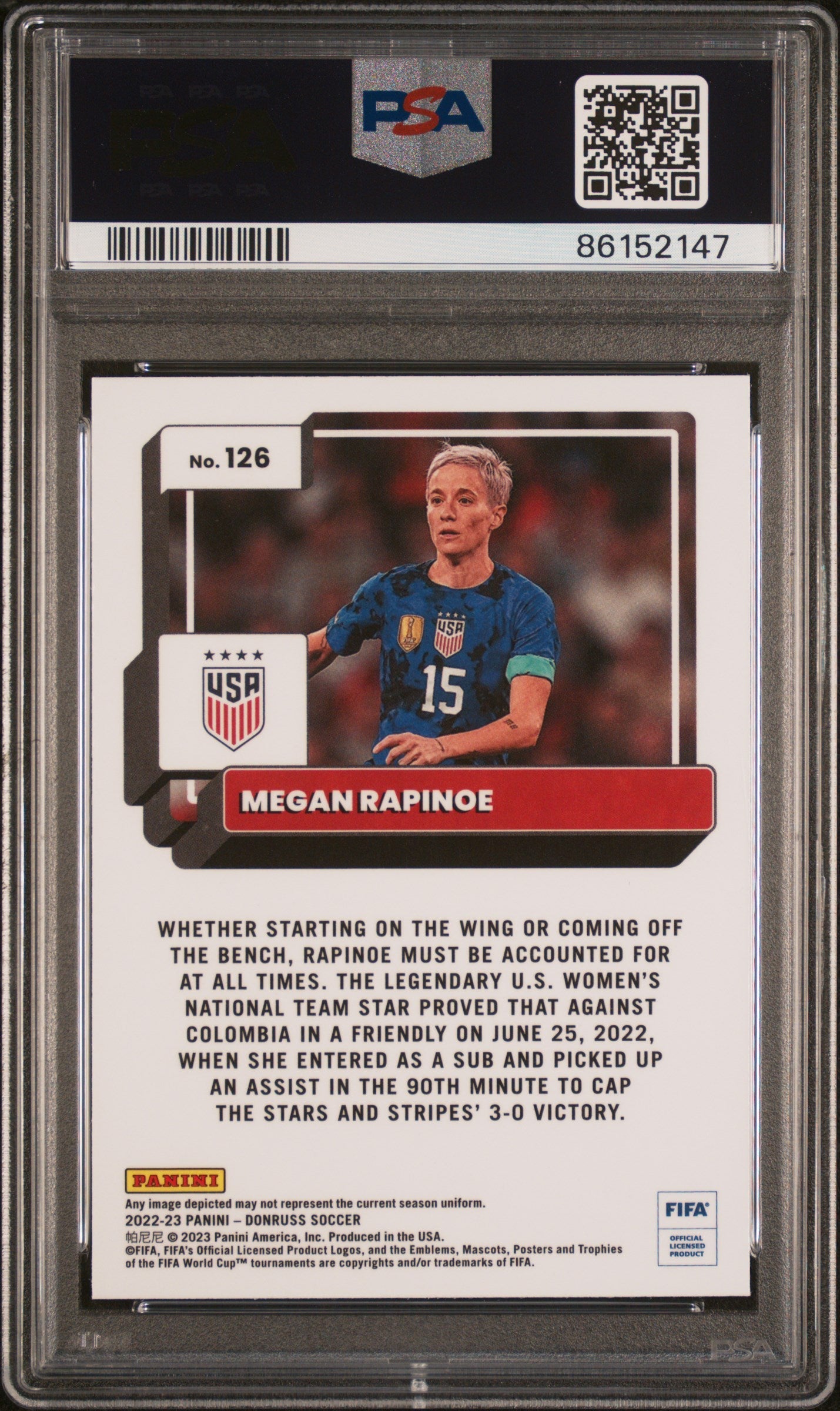2022 Panini Donruss FIFA Megan Rapinoe Optic #126 PSA 10 - Graded Sports Cards