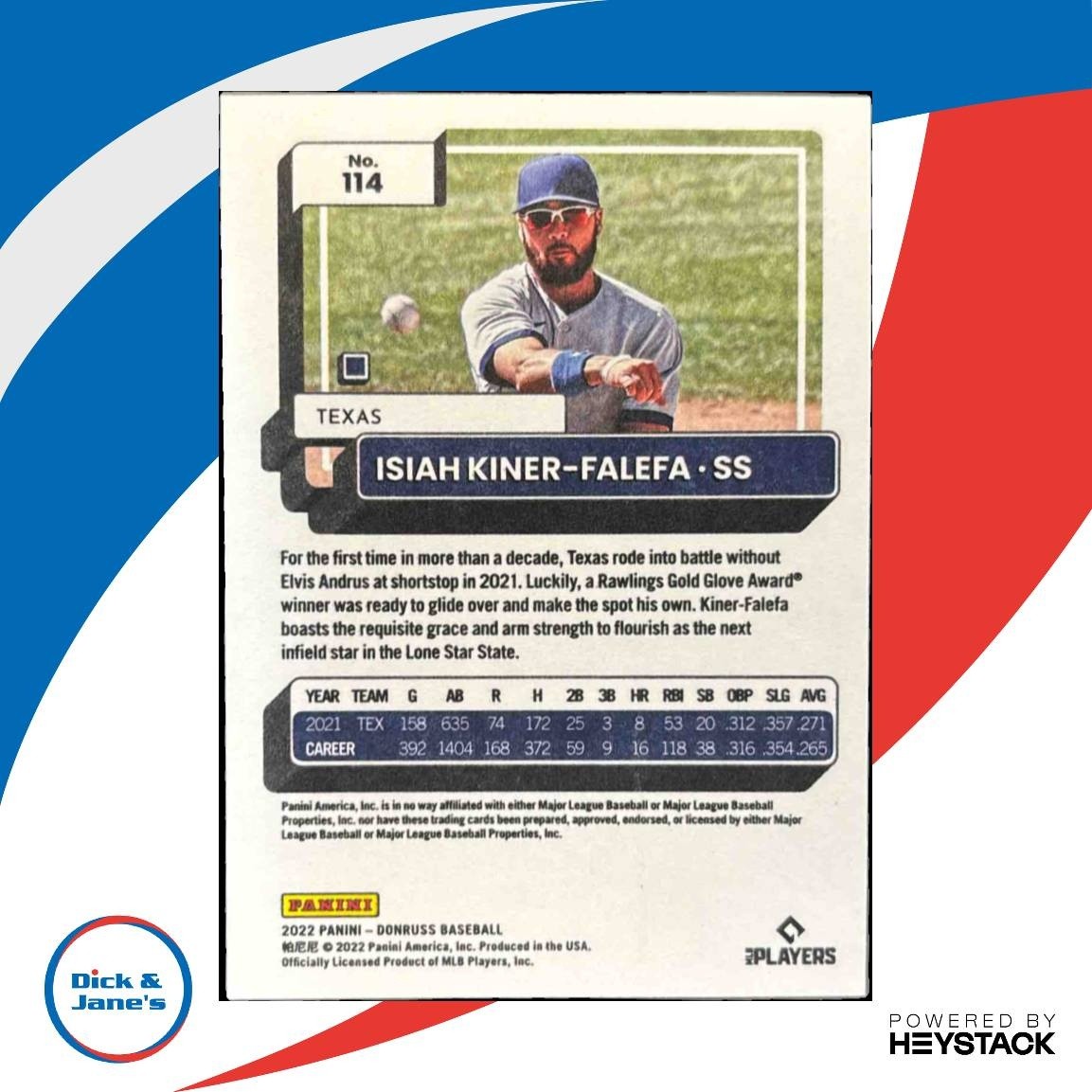 2022 Panini Donruss Isiah Kiner-Falefa America /50 #114 Texas Rangers - Sports Cards