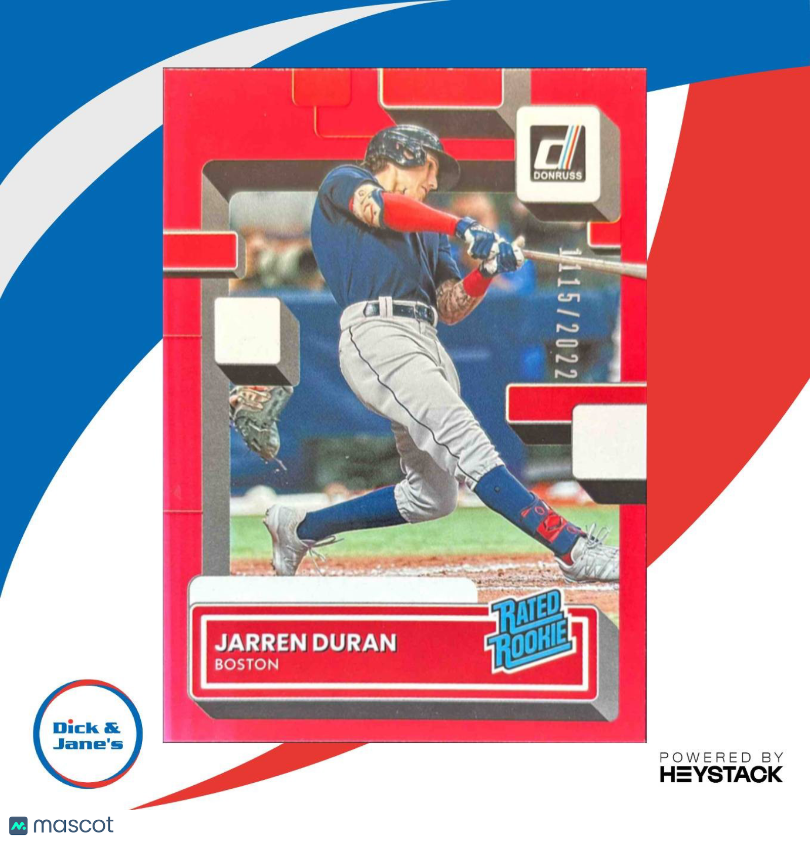 2022 Panini Donruss Jarren Duran Red 1115/2022 #40 RC Rated Rookie Boston Sox - Sports Cards