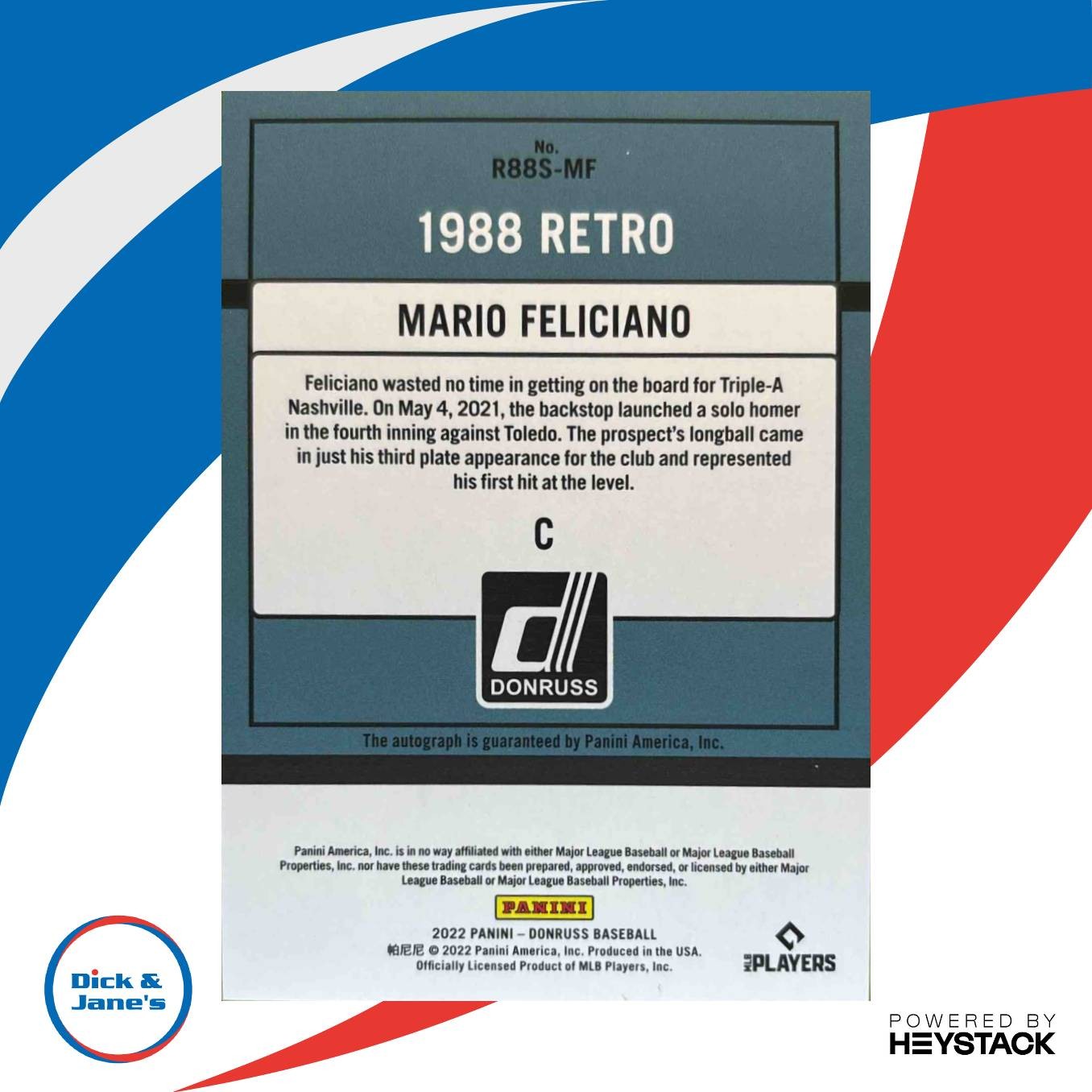 2022 Panini Donruss Mario Feliciano Retro 1988 Signatures Holo Milwaukee Brewers - Sports Cards