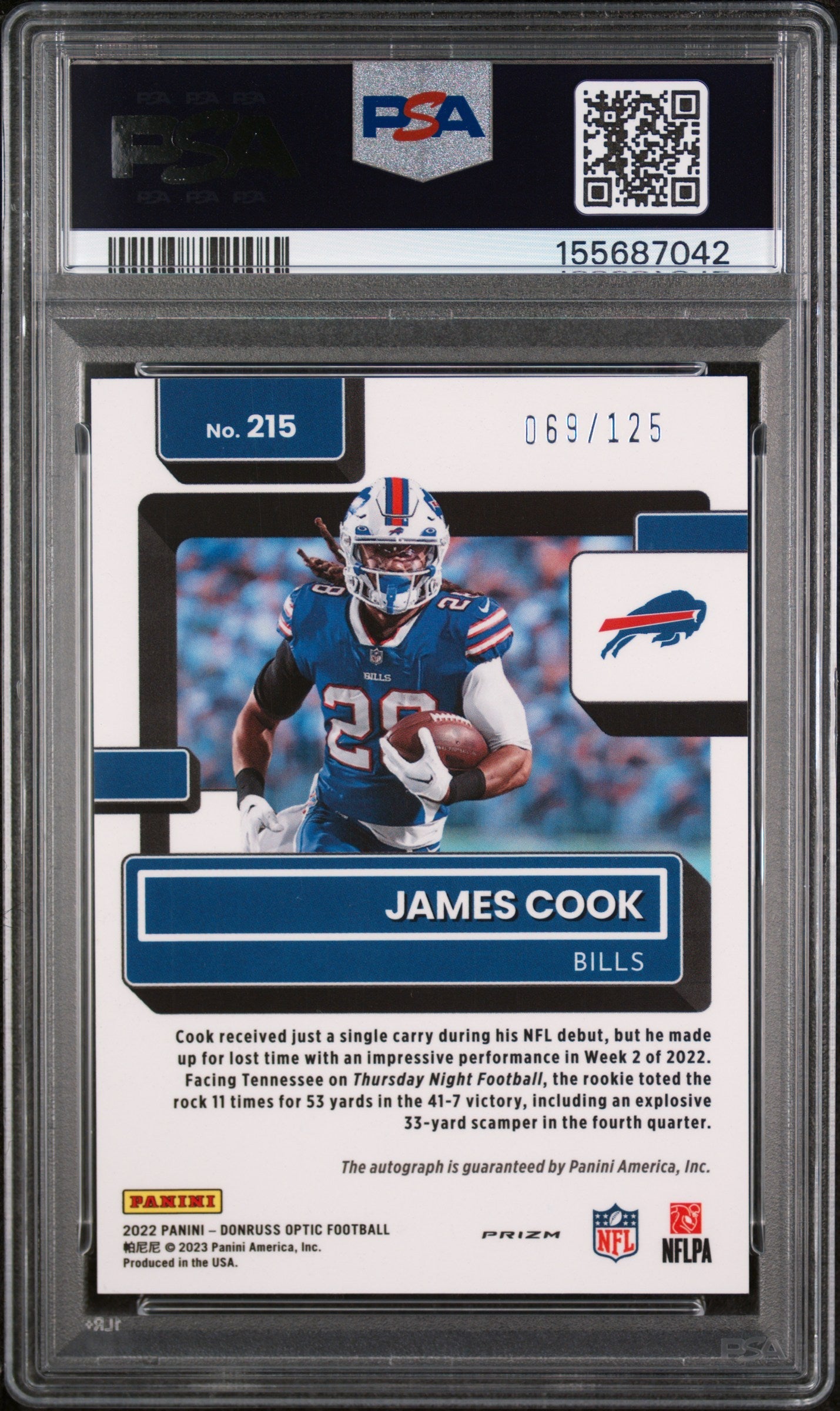 2022 Panini Donruss Optic James Cook Autograph Holo #215 PSA 10 /125 - Graded Sports Cards