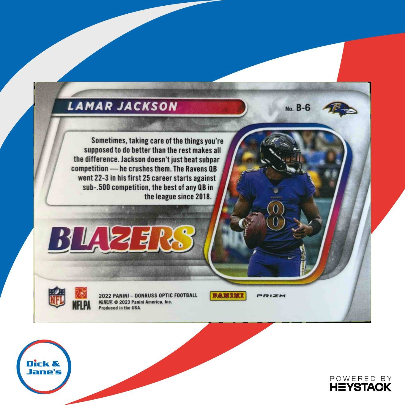 2022 Panini Donruss Optic Lamar Jackson Blazers #B-6 Baltimore Ravens - Sports Cards