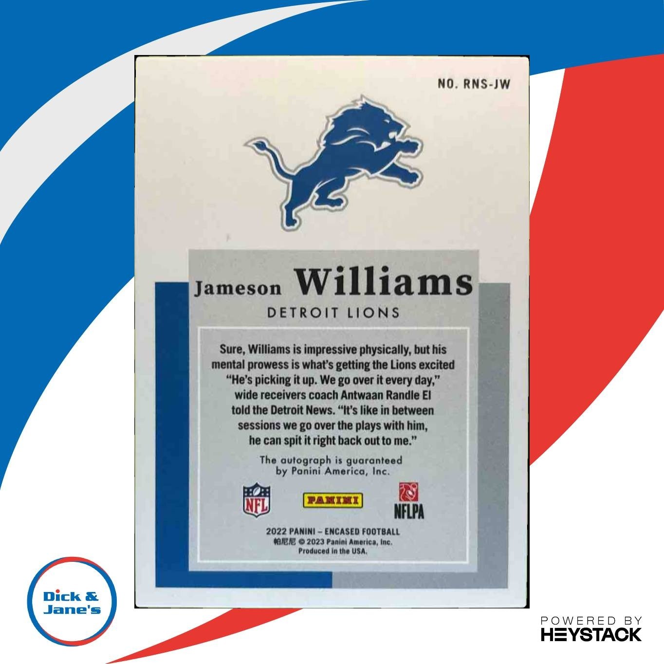 2022 Panini Encased Jameson Williams Rookie Notable Signatures /50 RC Auto Lions - Sports Cards
