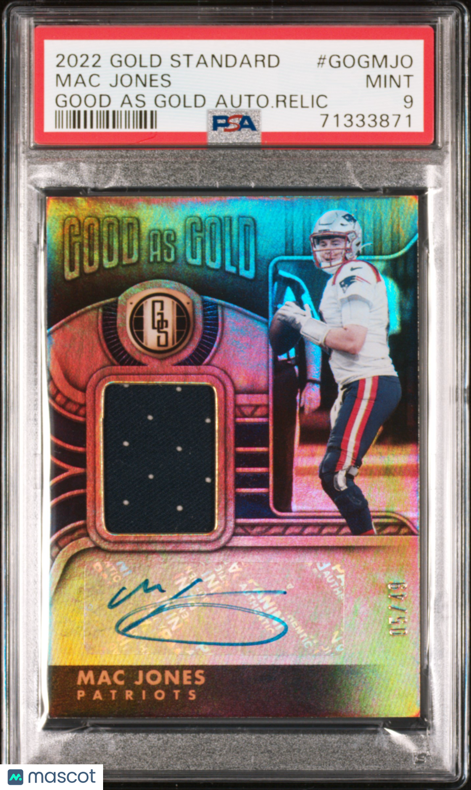2022 Panini Gold Standard Good As Gold Autographs Relics Mac Jones GOGMJO PSA 9 - Graded Sports Cards