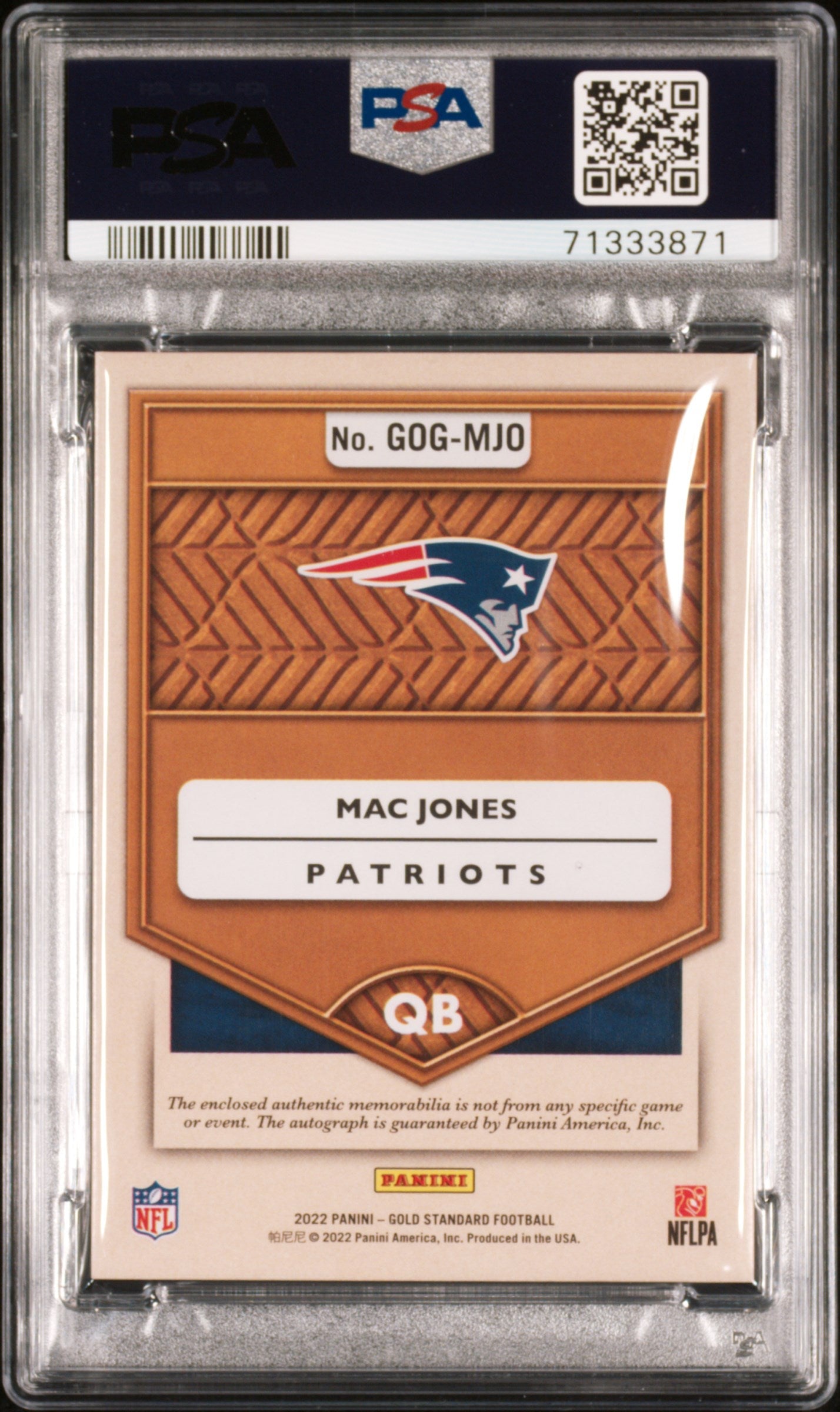 2022 Panini Gold Standard Good As Gold Autographs Relics Mac Jones GOGMJO PSA 9 - Graded Sports Cards