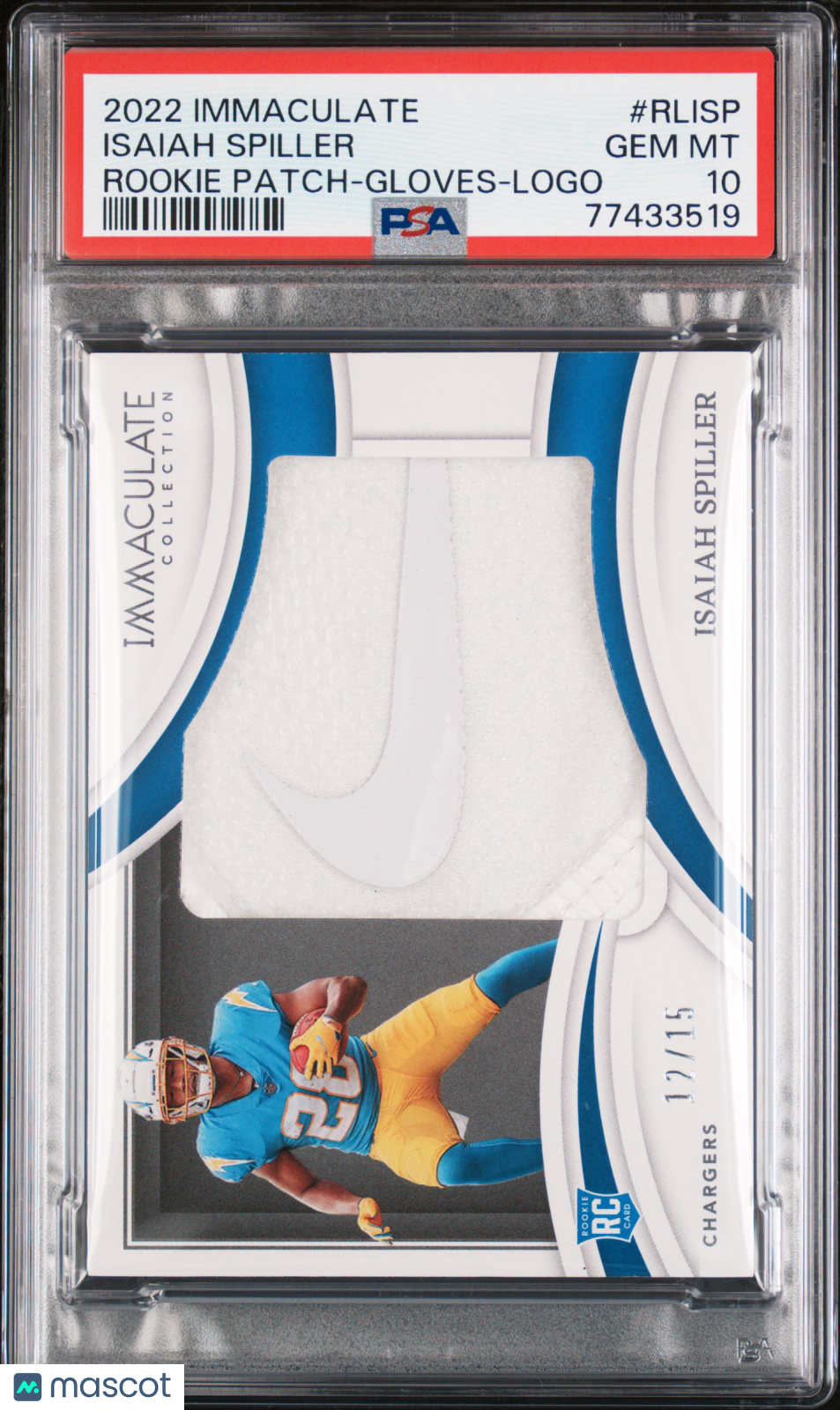 2022 Panini Immaculate Collection Rookie NIKE Logos Isaiah Spiller/15 PSA 10 GEM - Graded Sports Cards