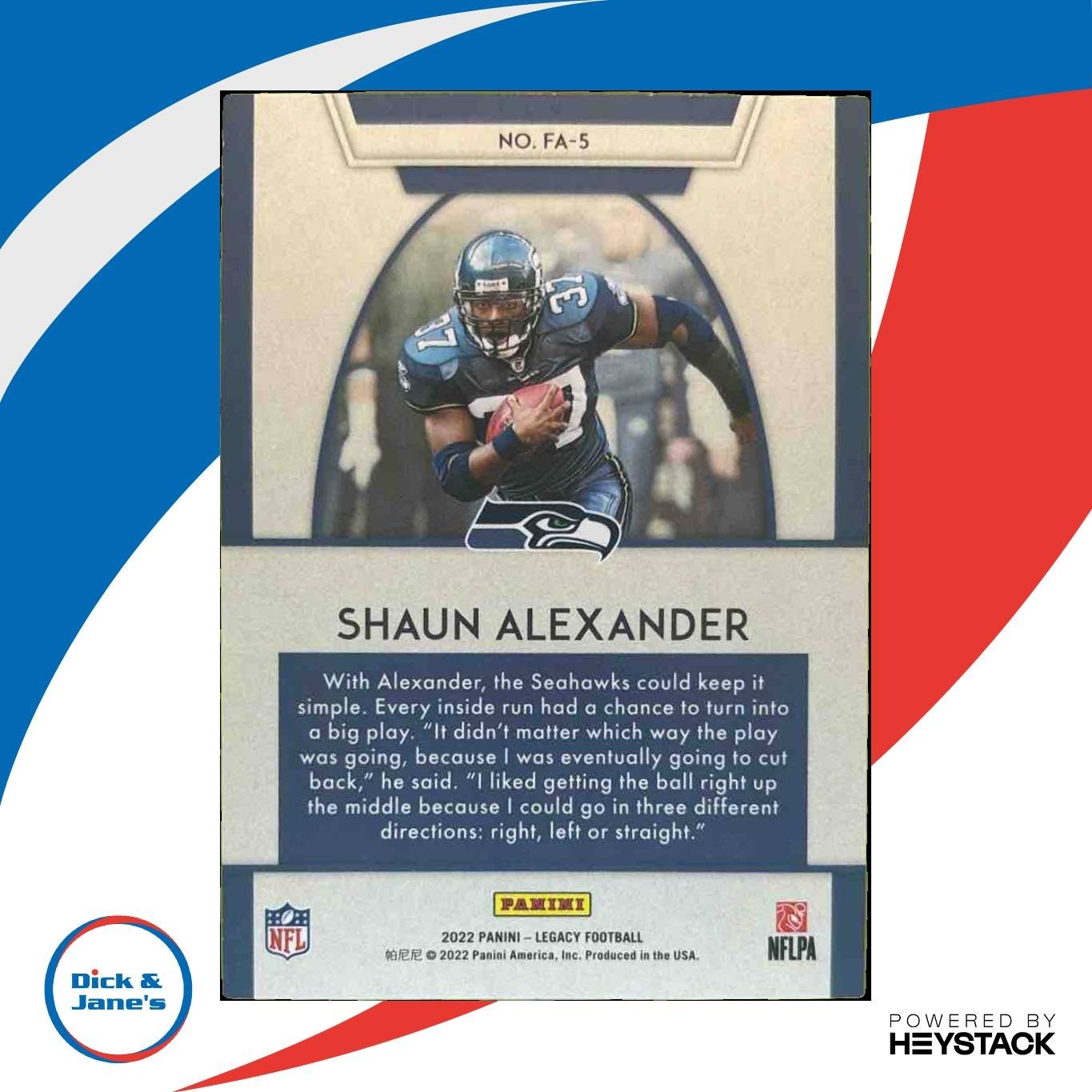 2022 Panini Legacy Shaun Alexander For the Ages Violet 10/10 Seattle Seahawks - Sports Cards