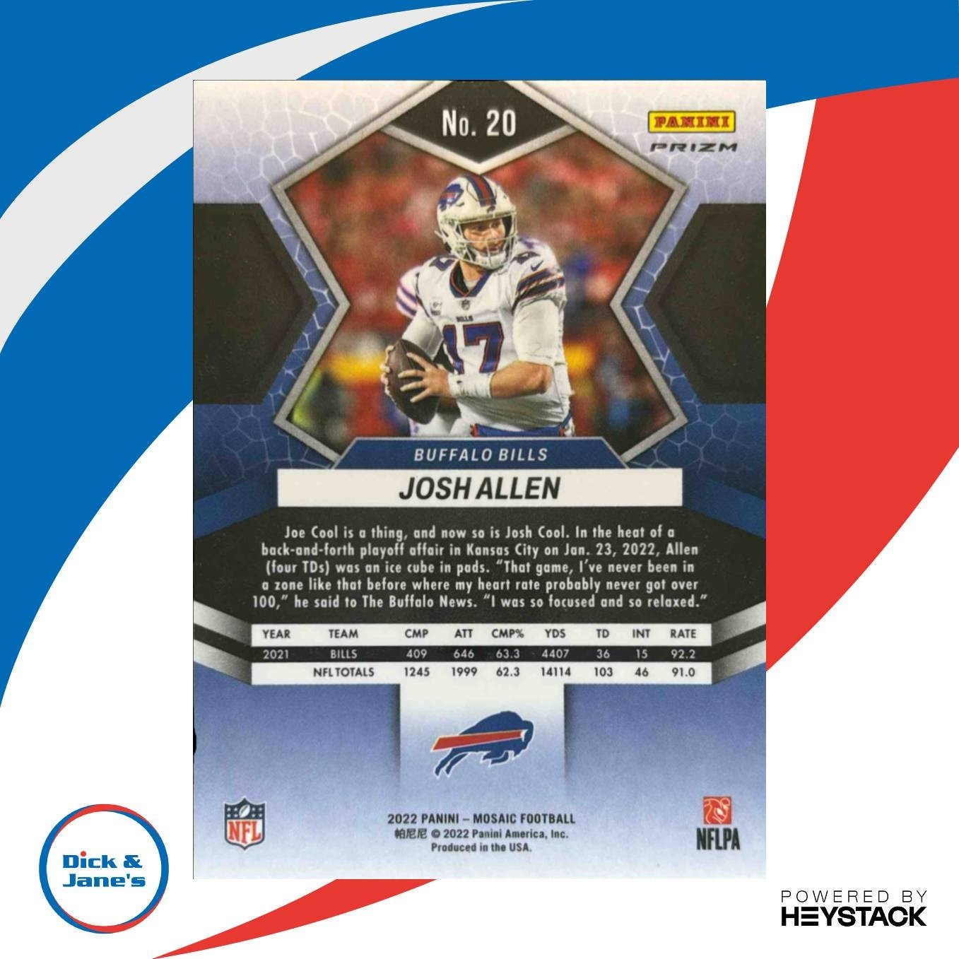2022 Panini Mosaic Josh Allen Reactive Orange #20 Buffalo Bills - Sports Cards