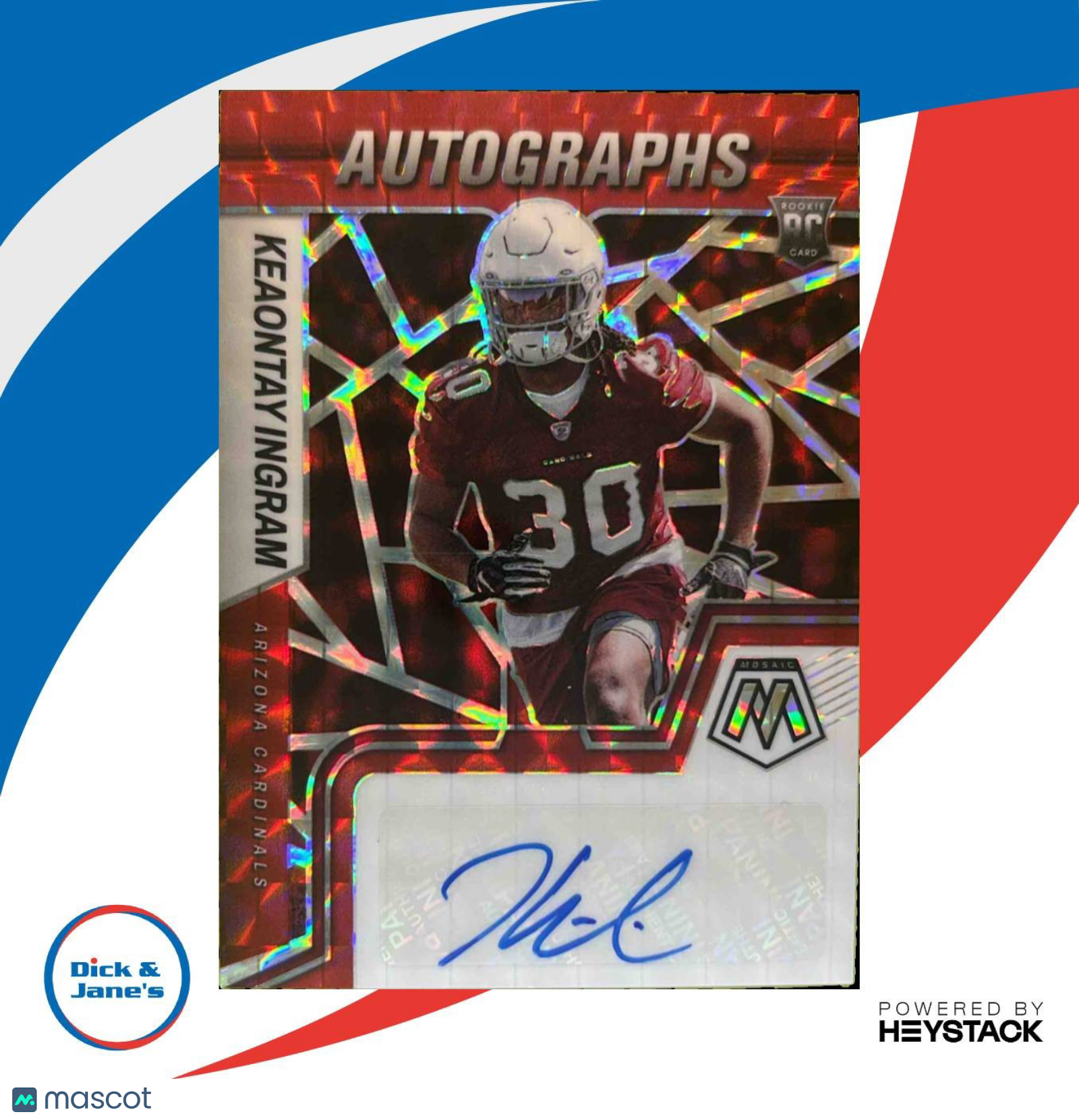 2022 Panini Mosaic Keaontay Ingram Rookie Auto Red #RAM-KI RC Arizona Cardinals - Sports Cards